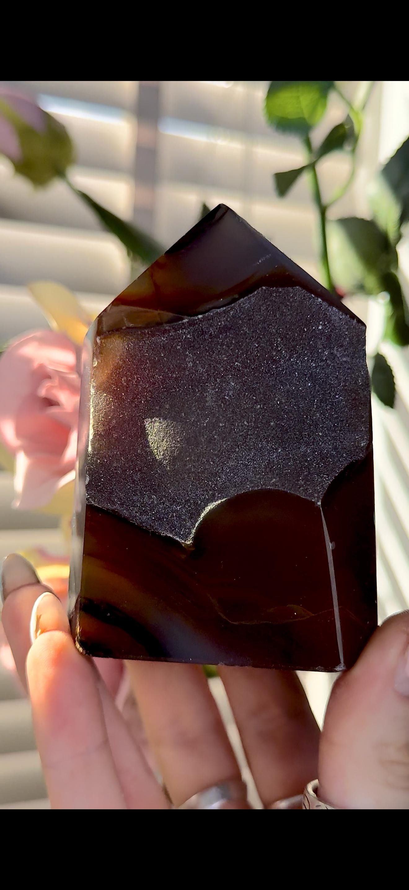Extra quality, deep red agate, carnelian tower with Druze
