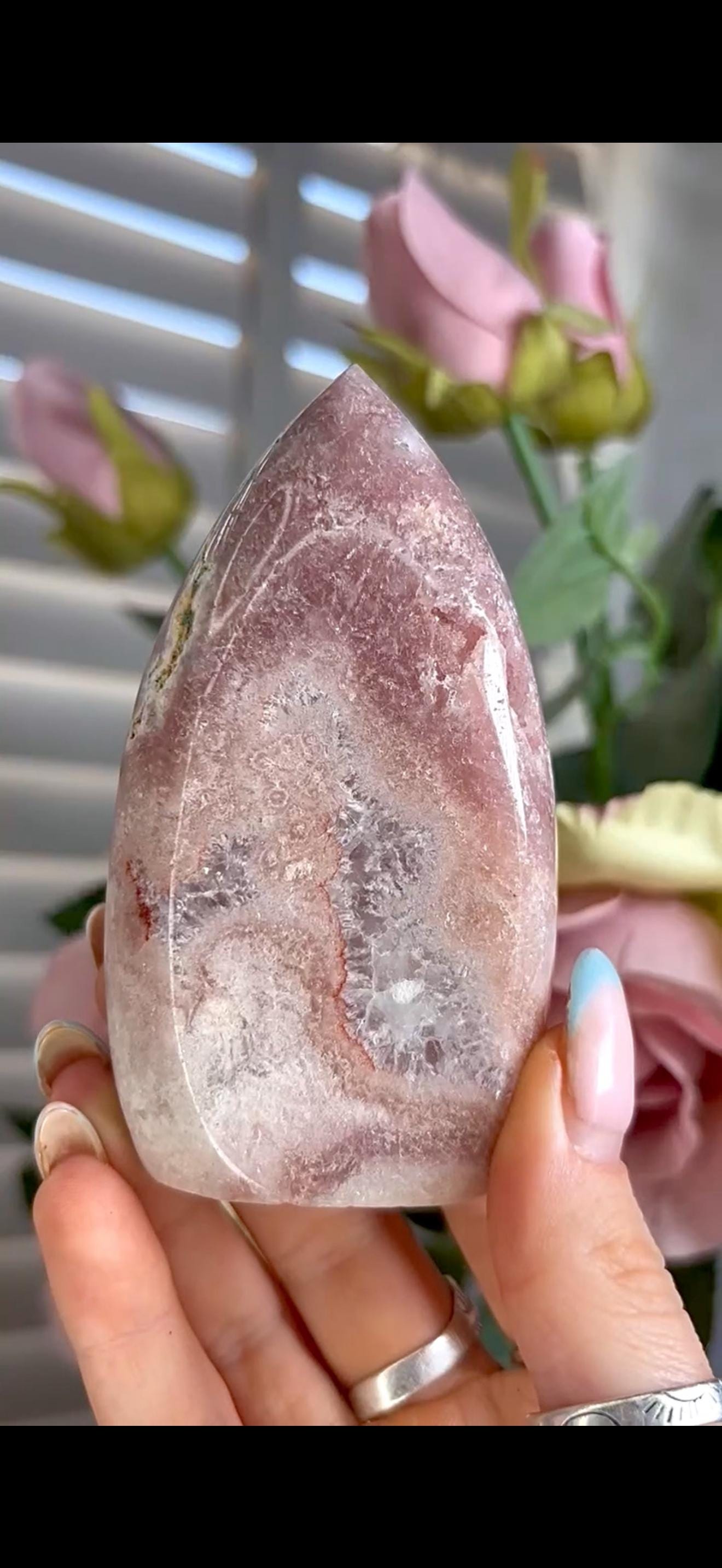 High grade, pink amethyst flame with quartz inclusions 219g