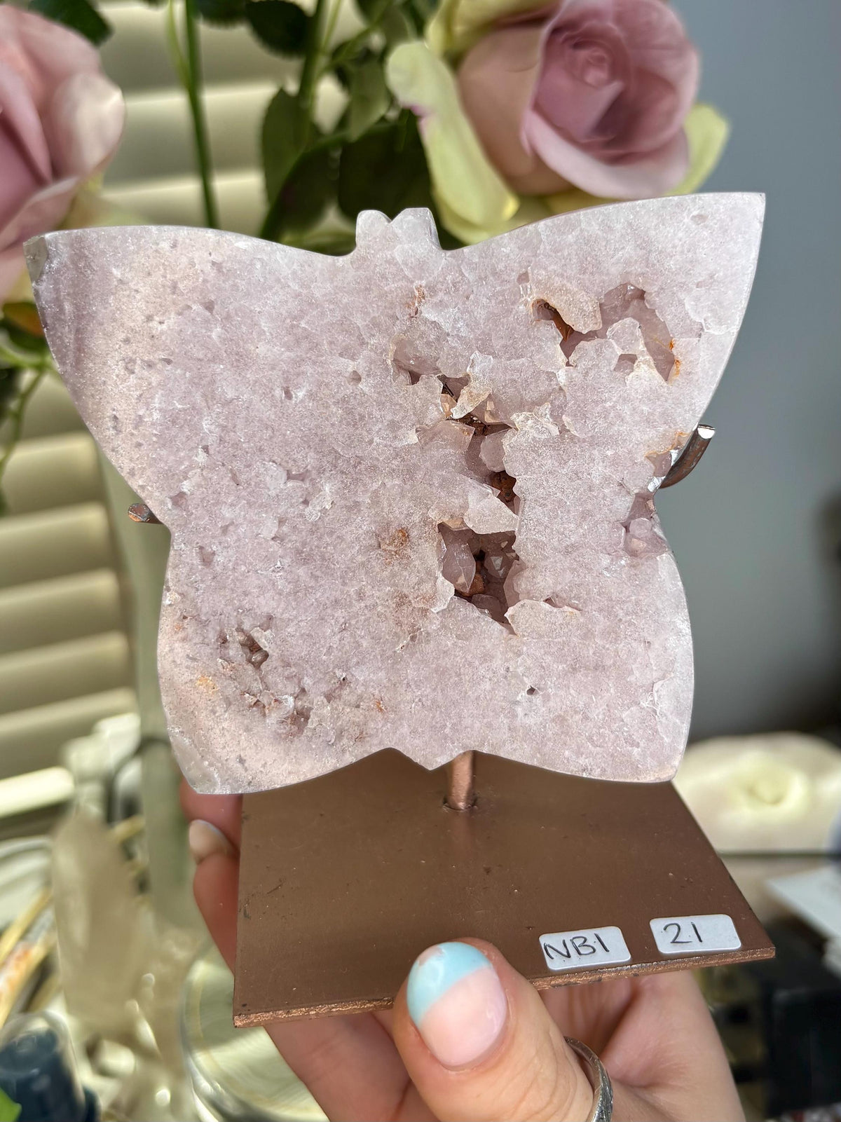 Pink amethyst butterfly on stand 346g