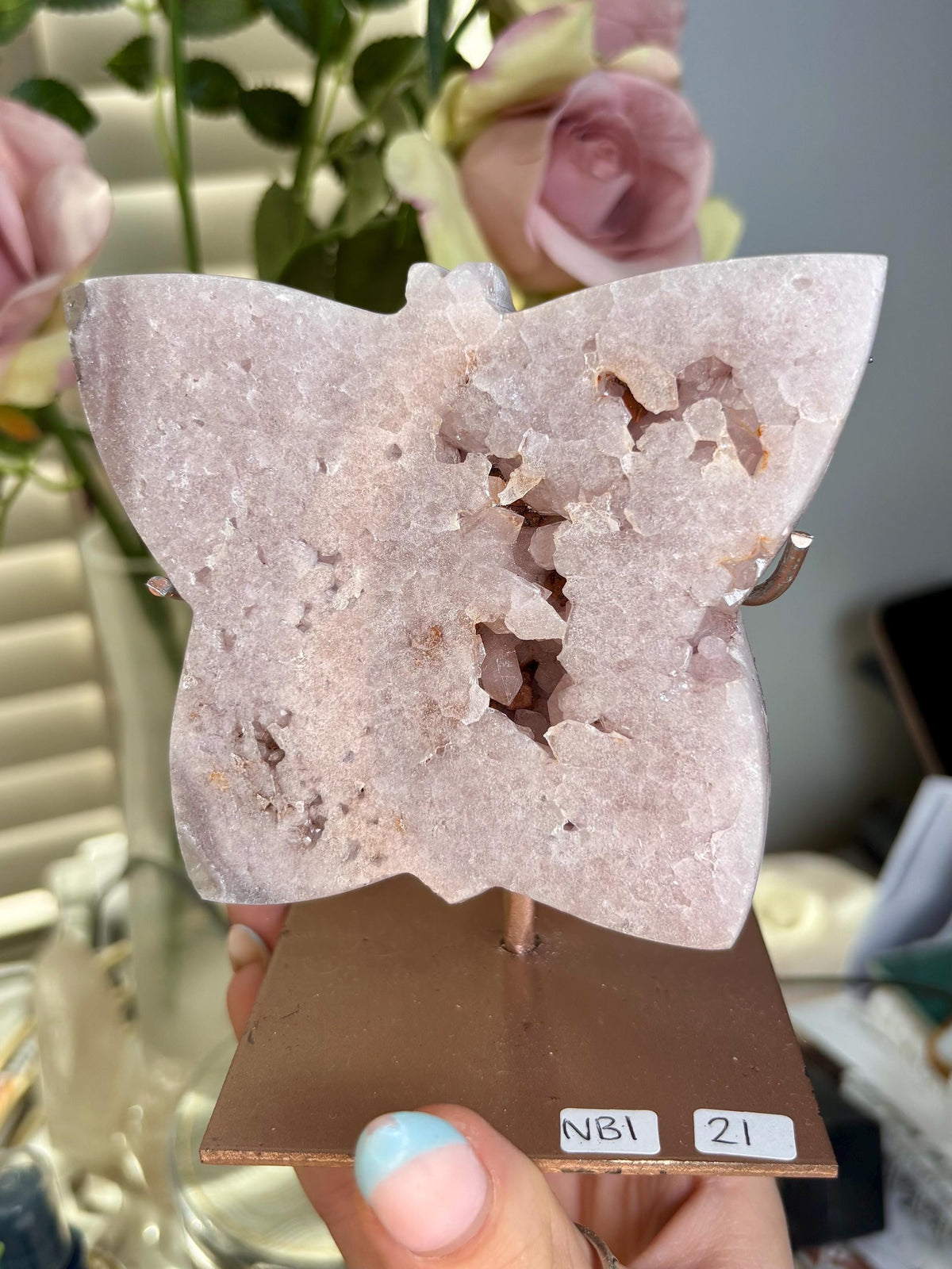 Pink amethyst butterfly on stand 346g