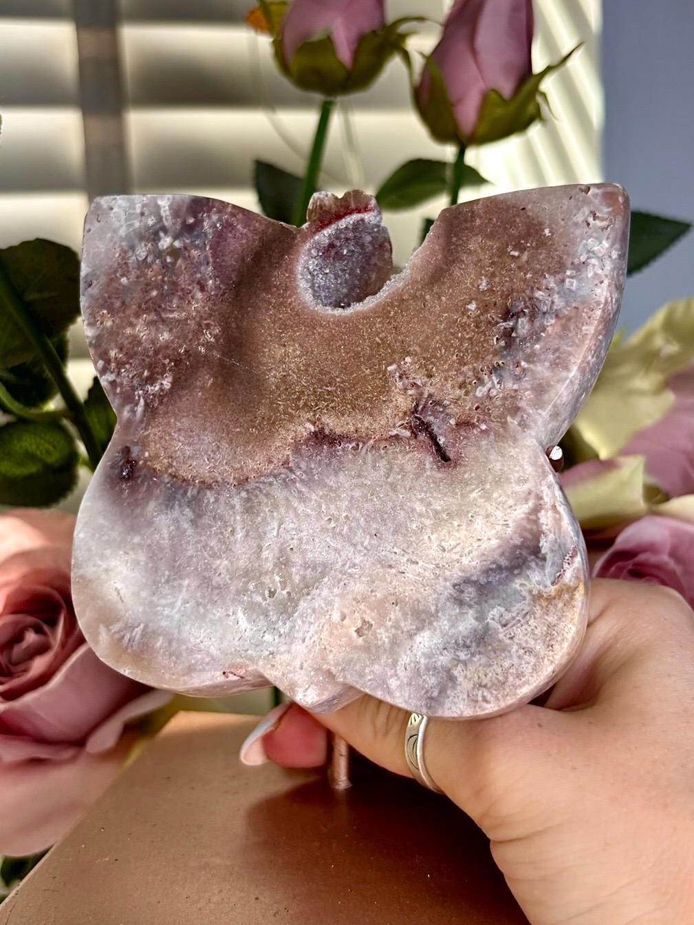 Pink amethyst butterfly on stand 465g