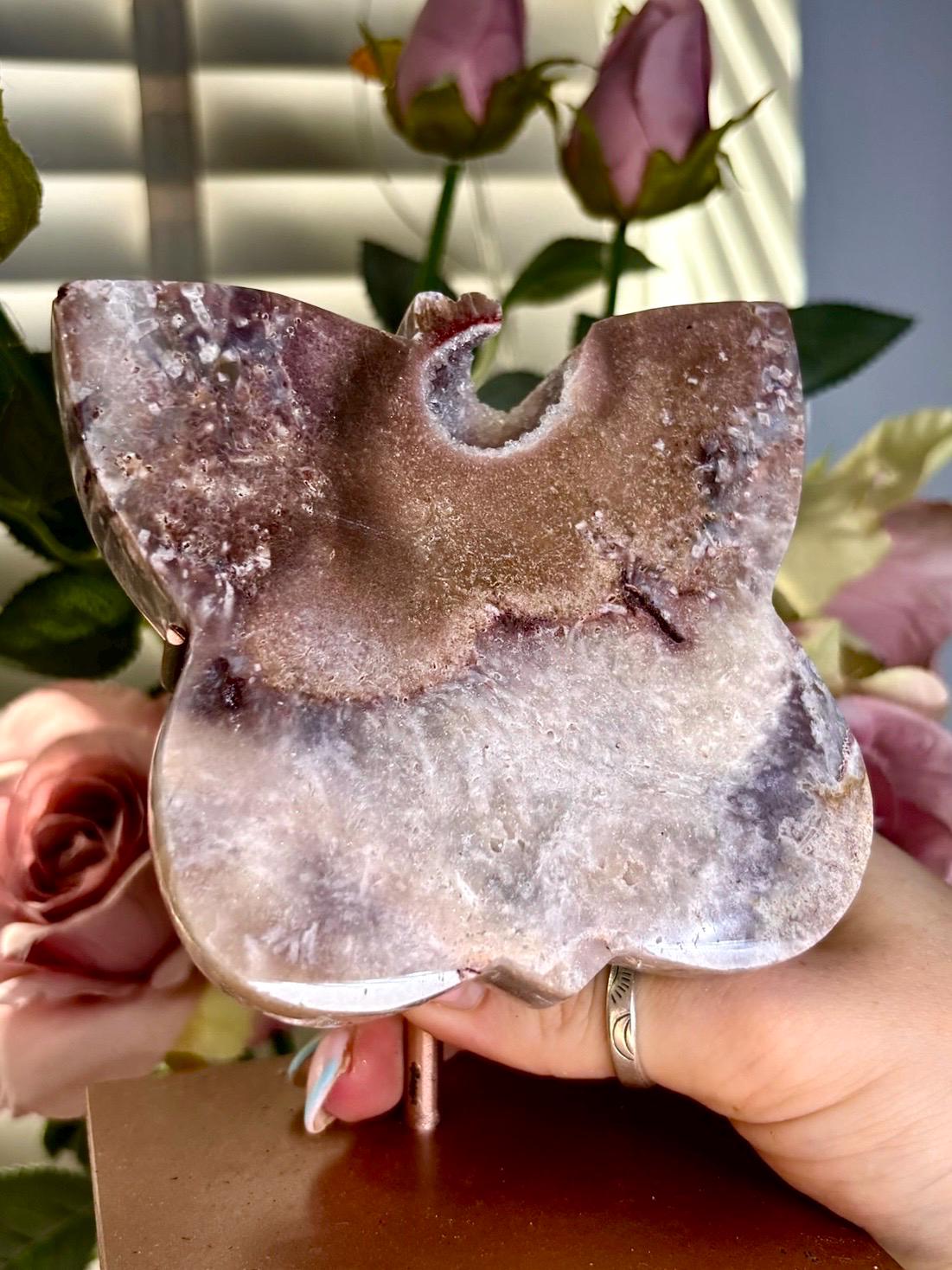 Pink amethyst butterfly on stand 465g