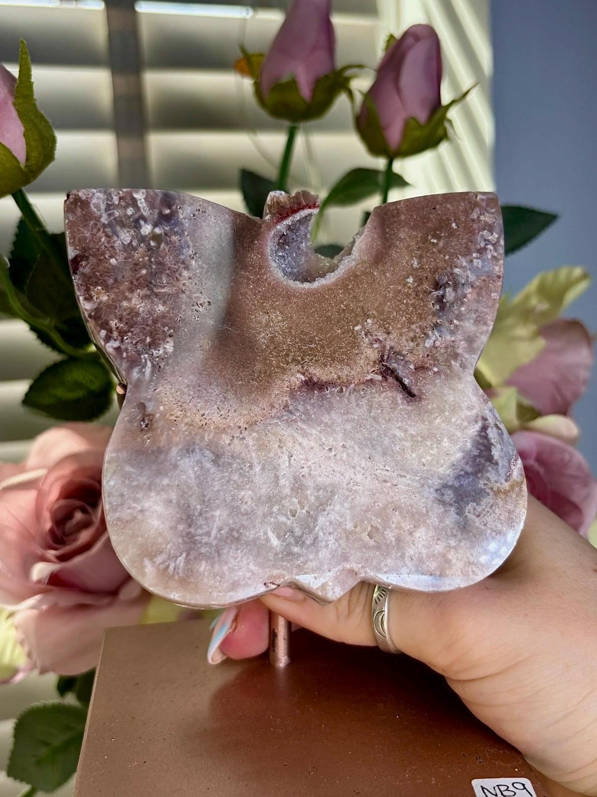 Pink amethyst butterfly on stand 465g