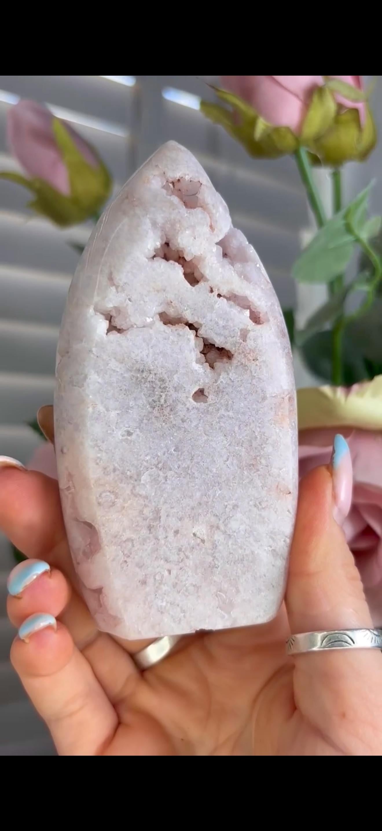 Gorgeous pink amethyst flame with druzy 254g