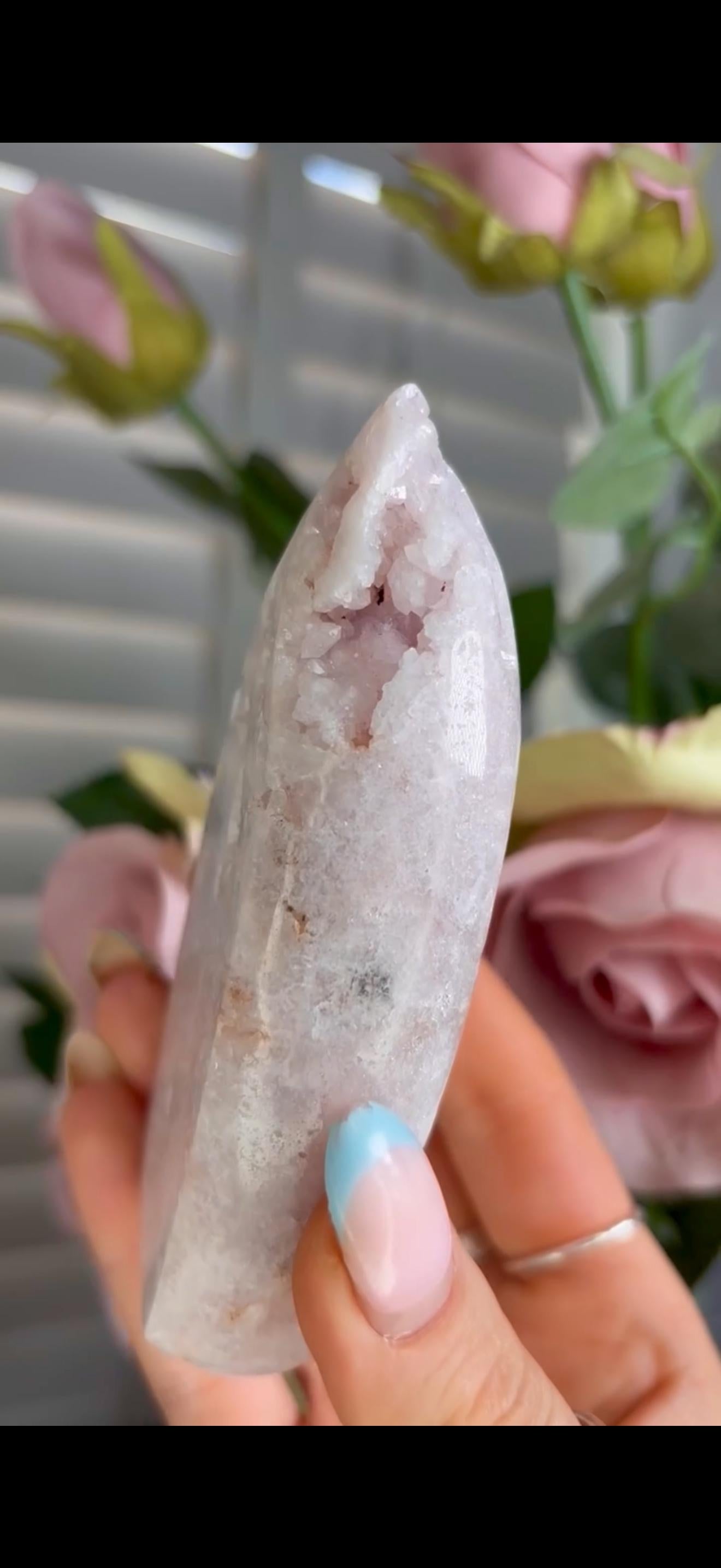Gorgeous pink amethyst flame with druzy 254g