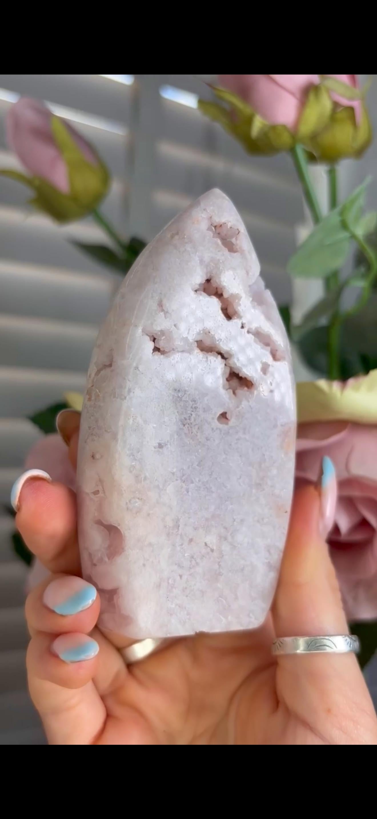 Gorgeous pink amethyst flame with druzy 254g