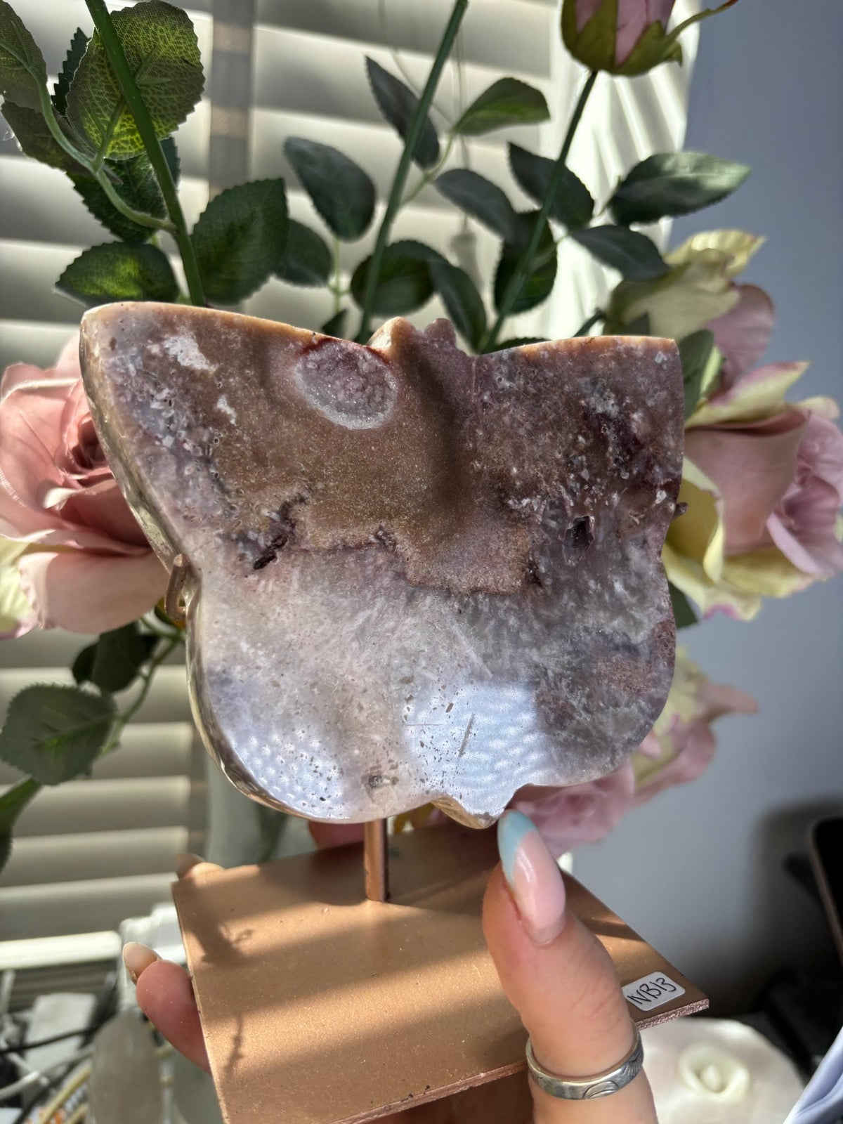 Pink amethyst butterfly on stand 861g