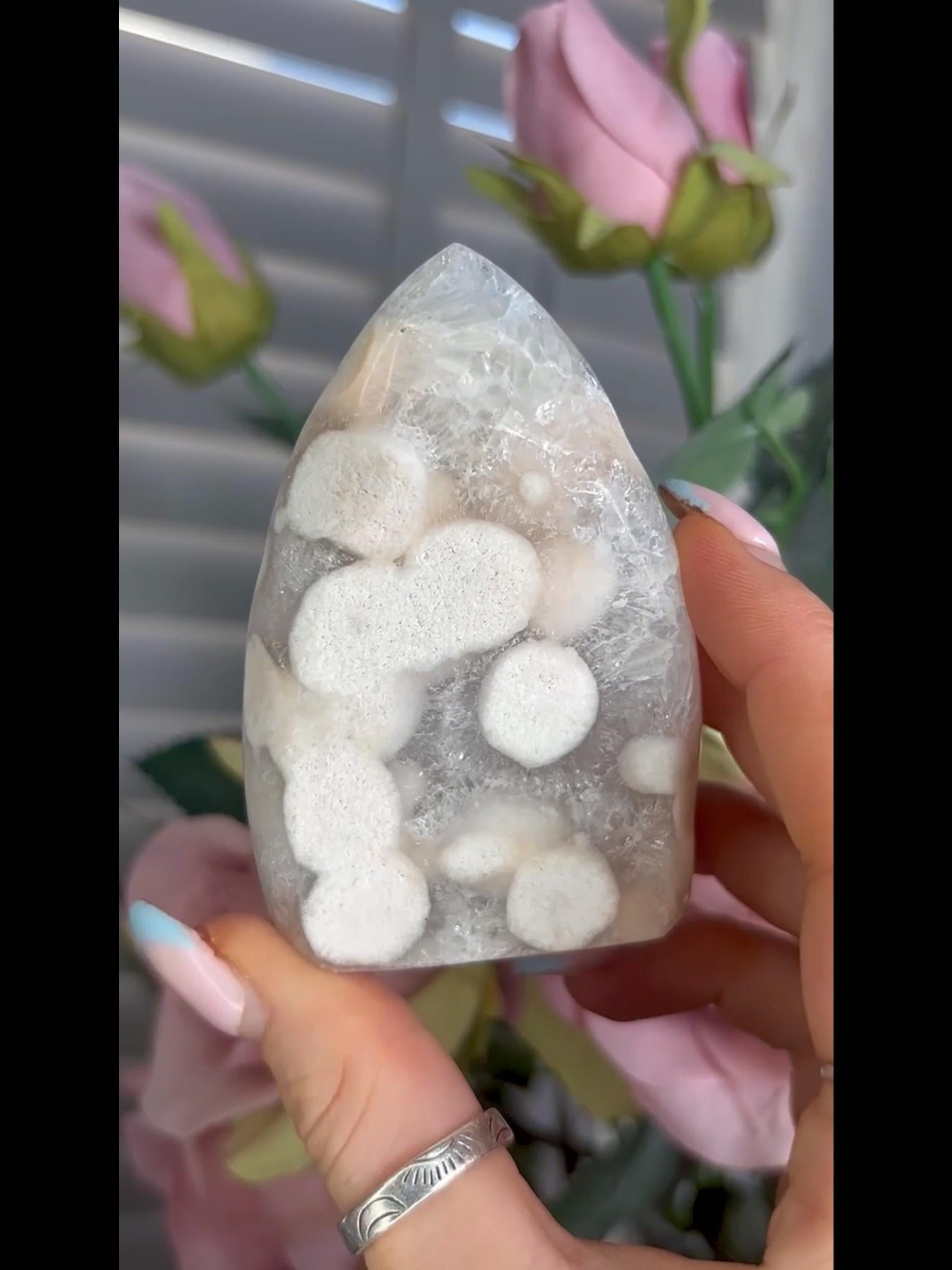 High grade, pink amethyst flame covered in incredible quartz 178g