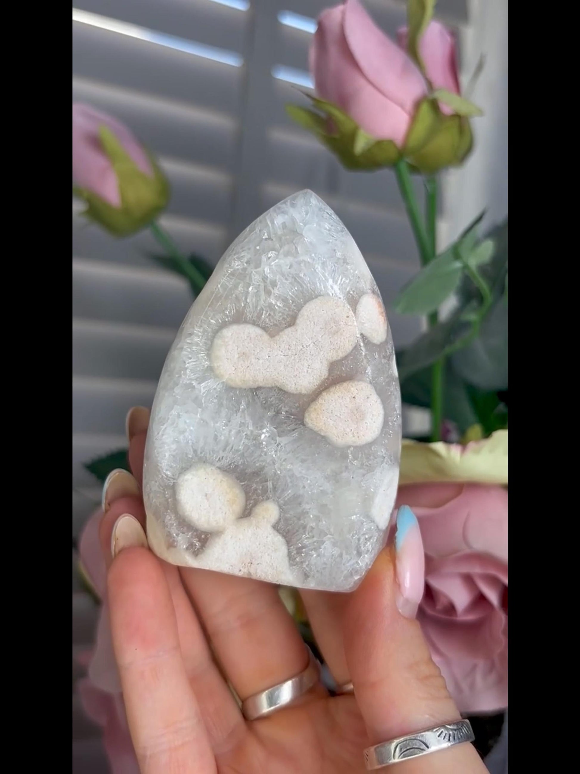 High grade, pink amethyst flame covered in incredible quartz 178g