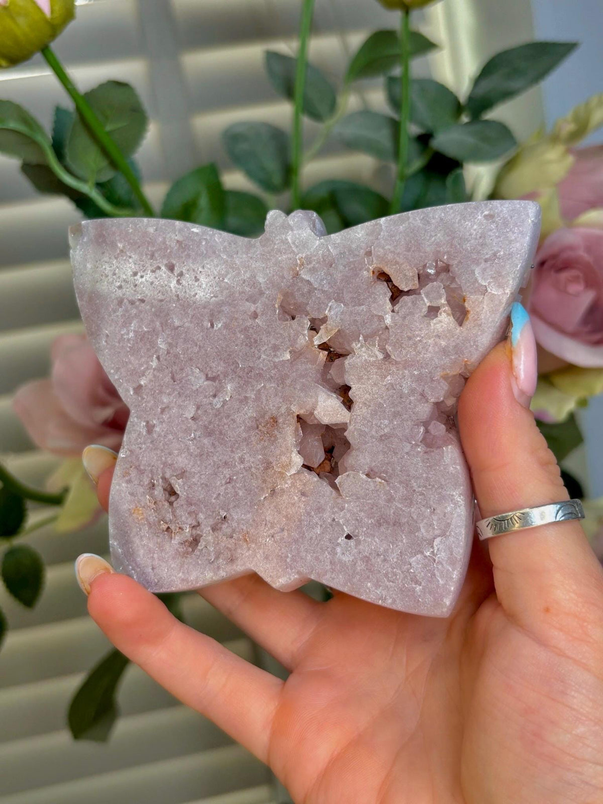 Pink amethyst butterfly on stand 346g