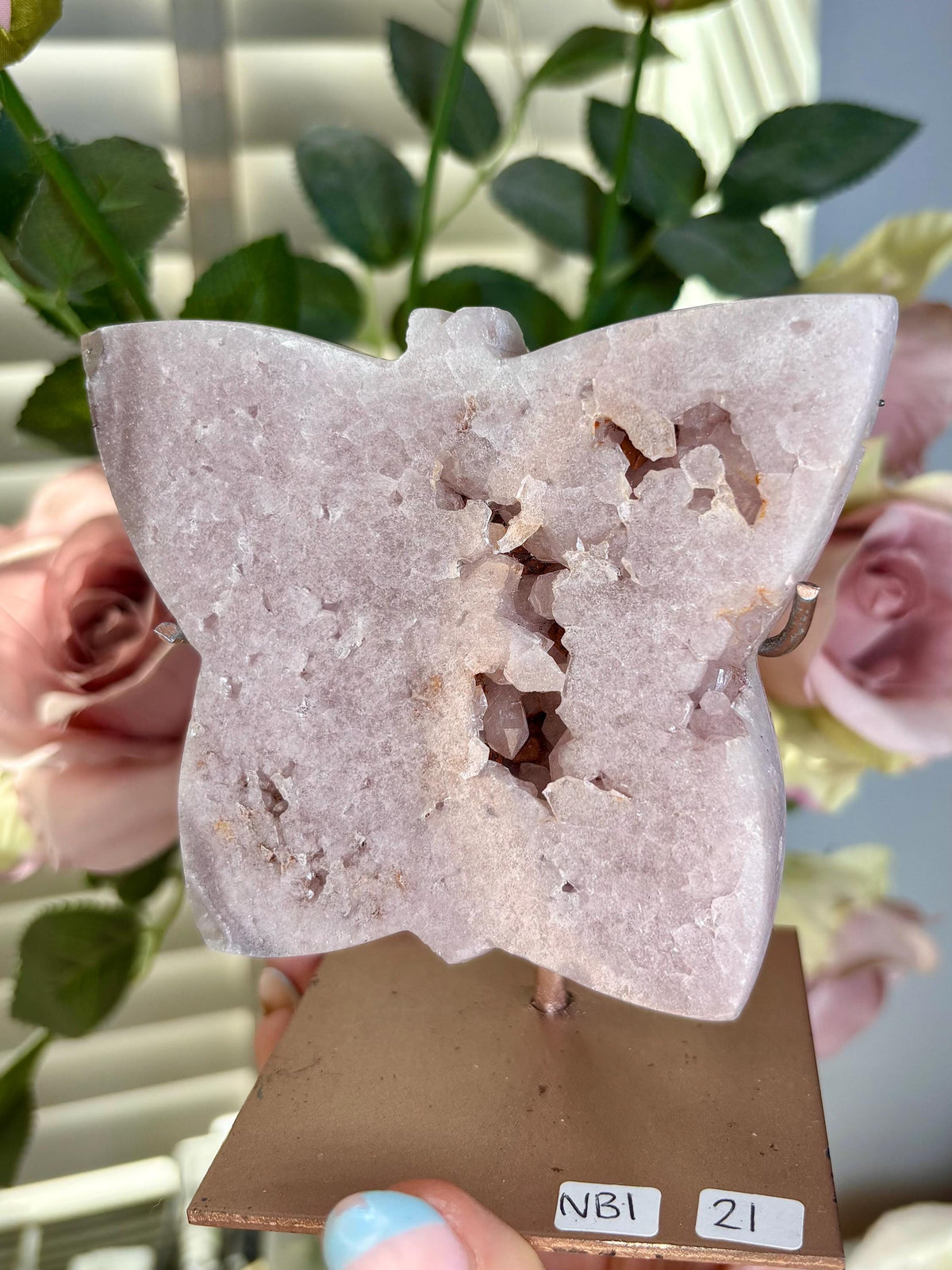 Pink amethyst butterfly on stand 346g