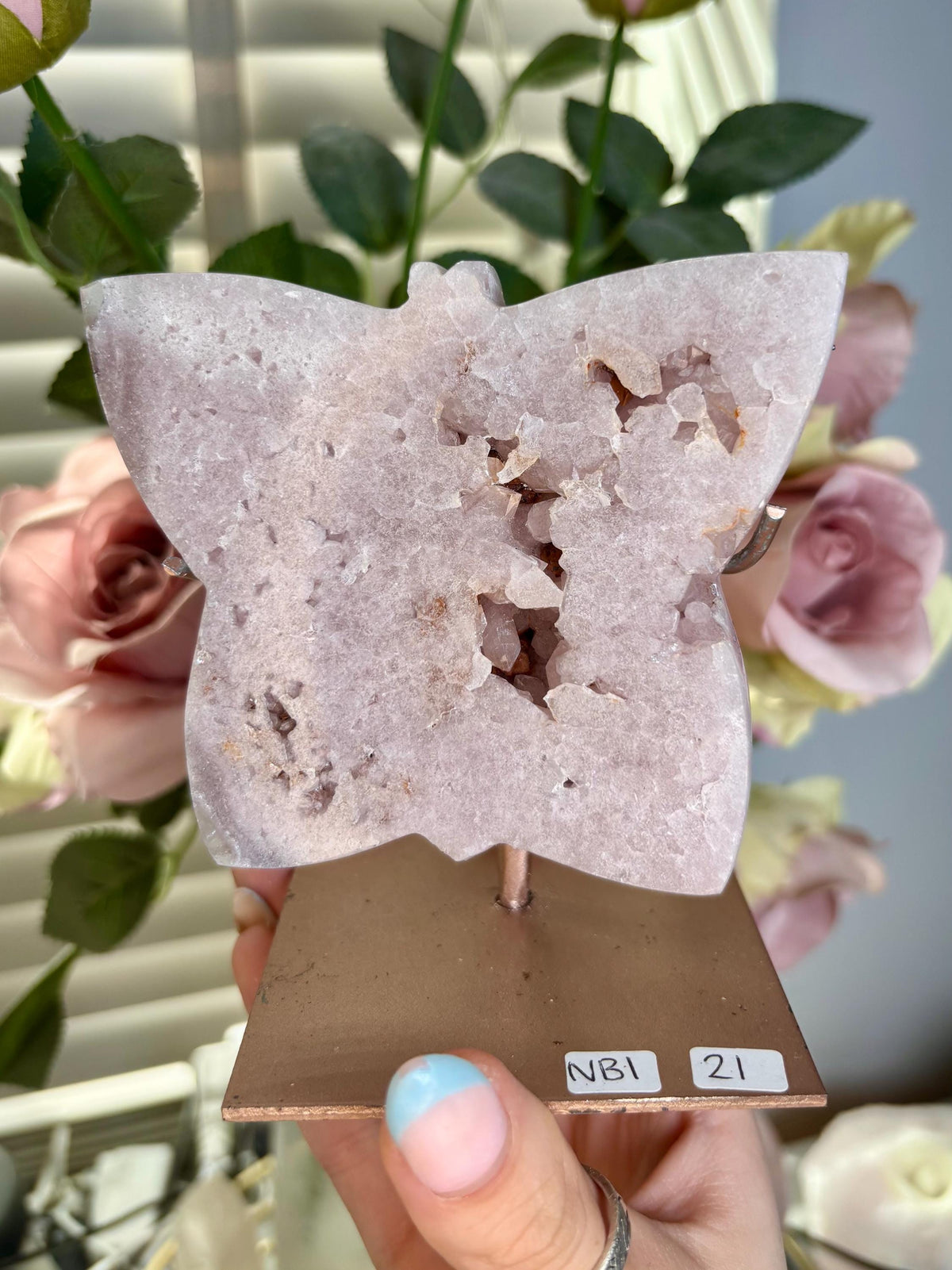 Pink amethyst butterfly on stand 346g