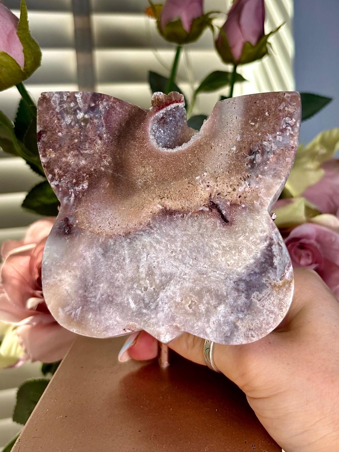 Pink amethyst butterfly on stand 465g