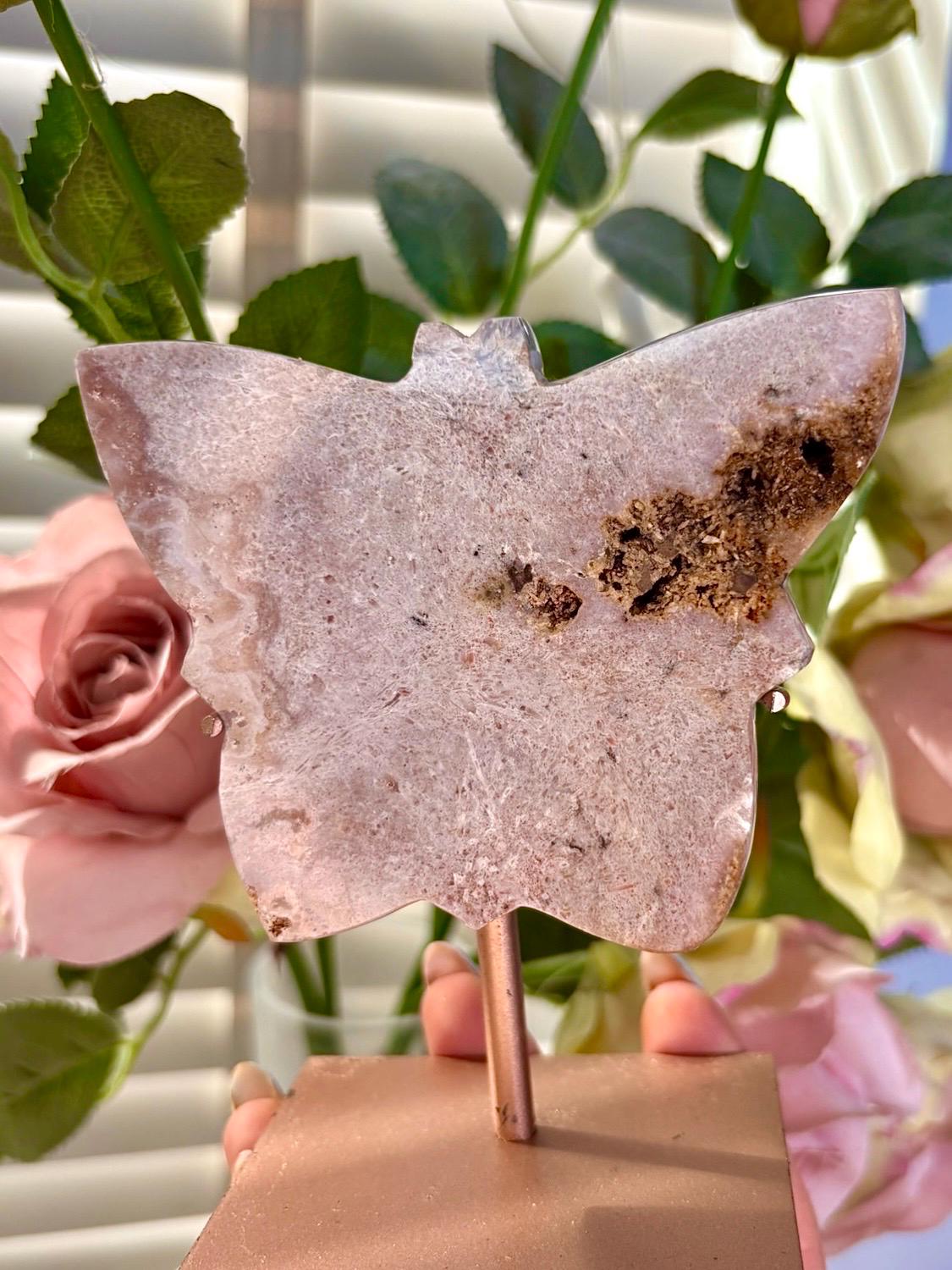 Pink amethyst butterfly on stand 291g