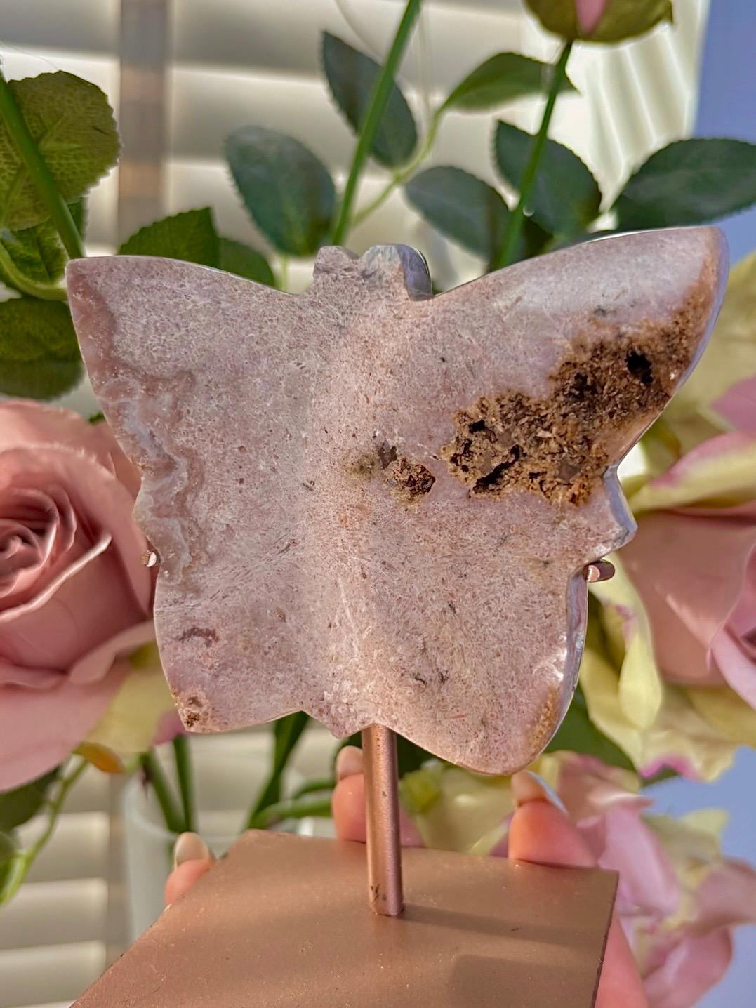 Pink amethyst butterfly on stand 291g