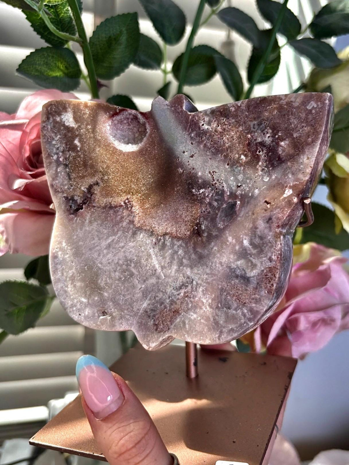 Pink amethyst butterfly on stand 861g