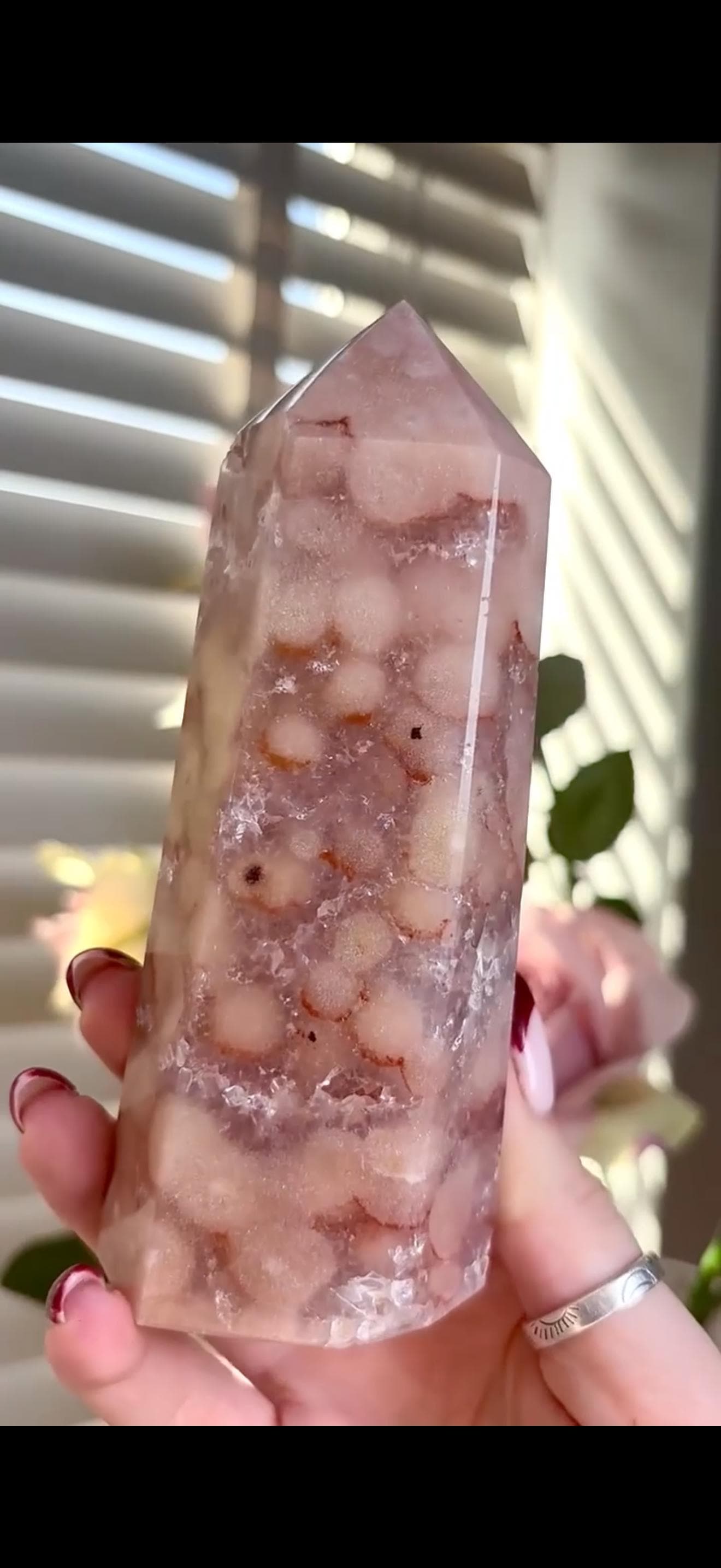Pink amethyst tower with orb formations & quartz Druze 257g 12cm by 4.4cm