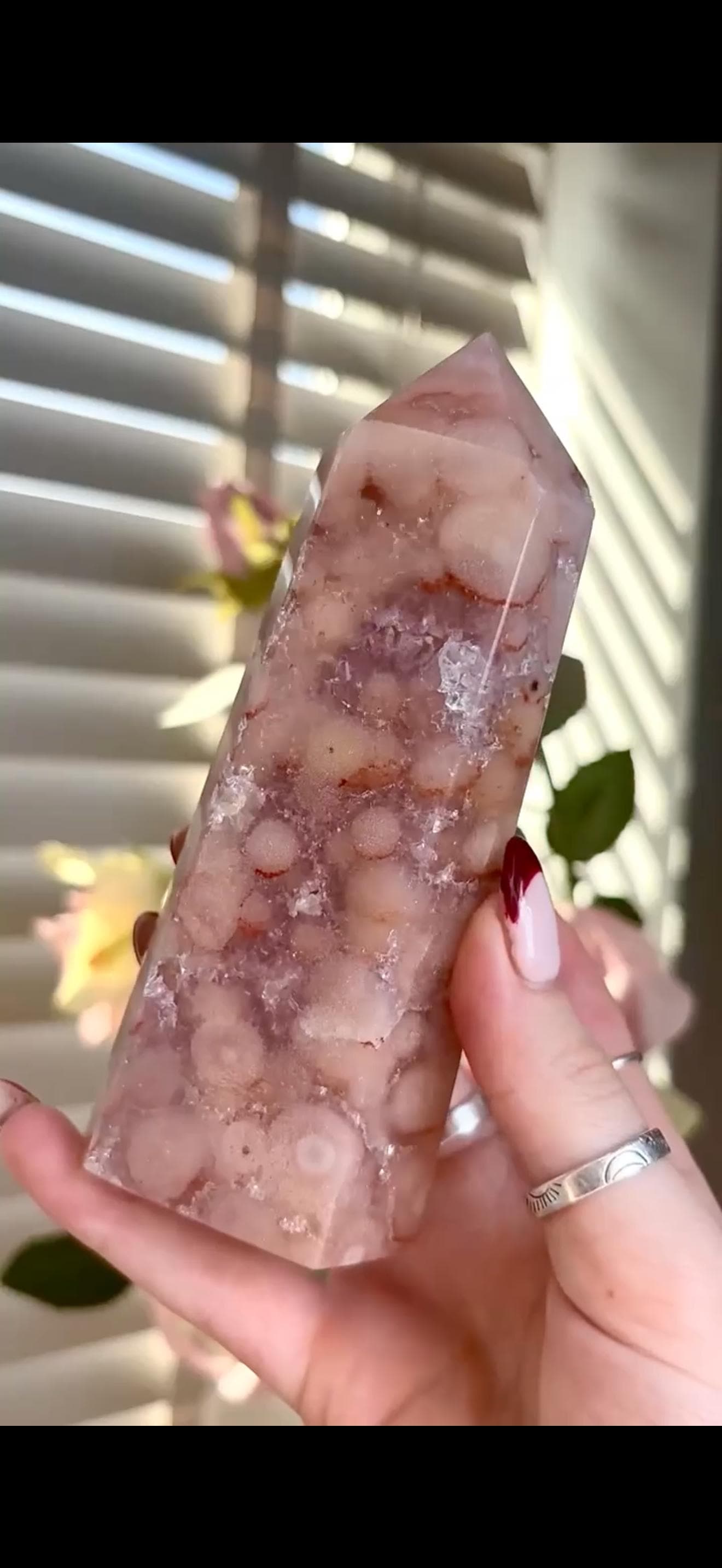 Pink amethyst tower with orb formations & quartz Druze 257g 12cm by 4.4cm
