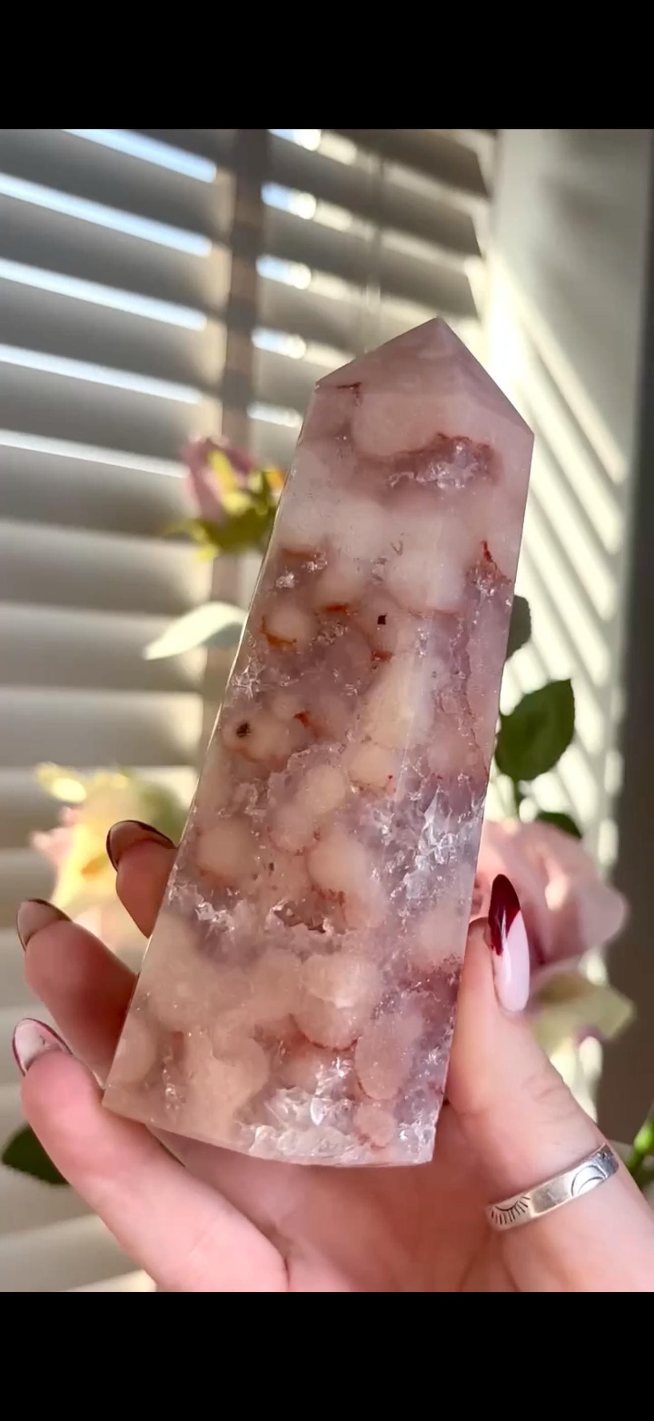 Pink amethyst tower with orb formations & quartz Druze 257g 12cm by 4.4cm