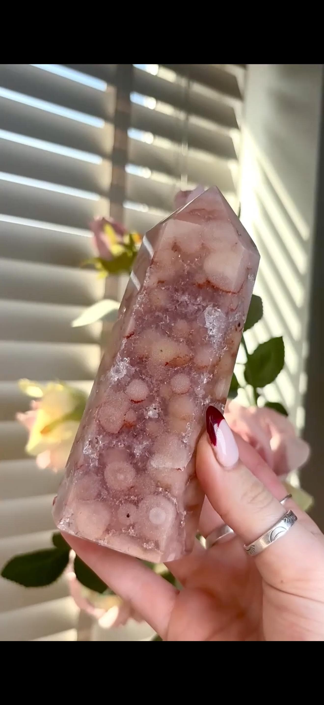 Pink amethyst tower with orb formations & quartz Druze 257g 12cm by 4.4cm