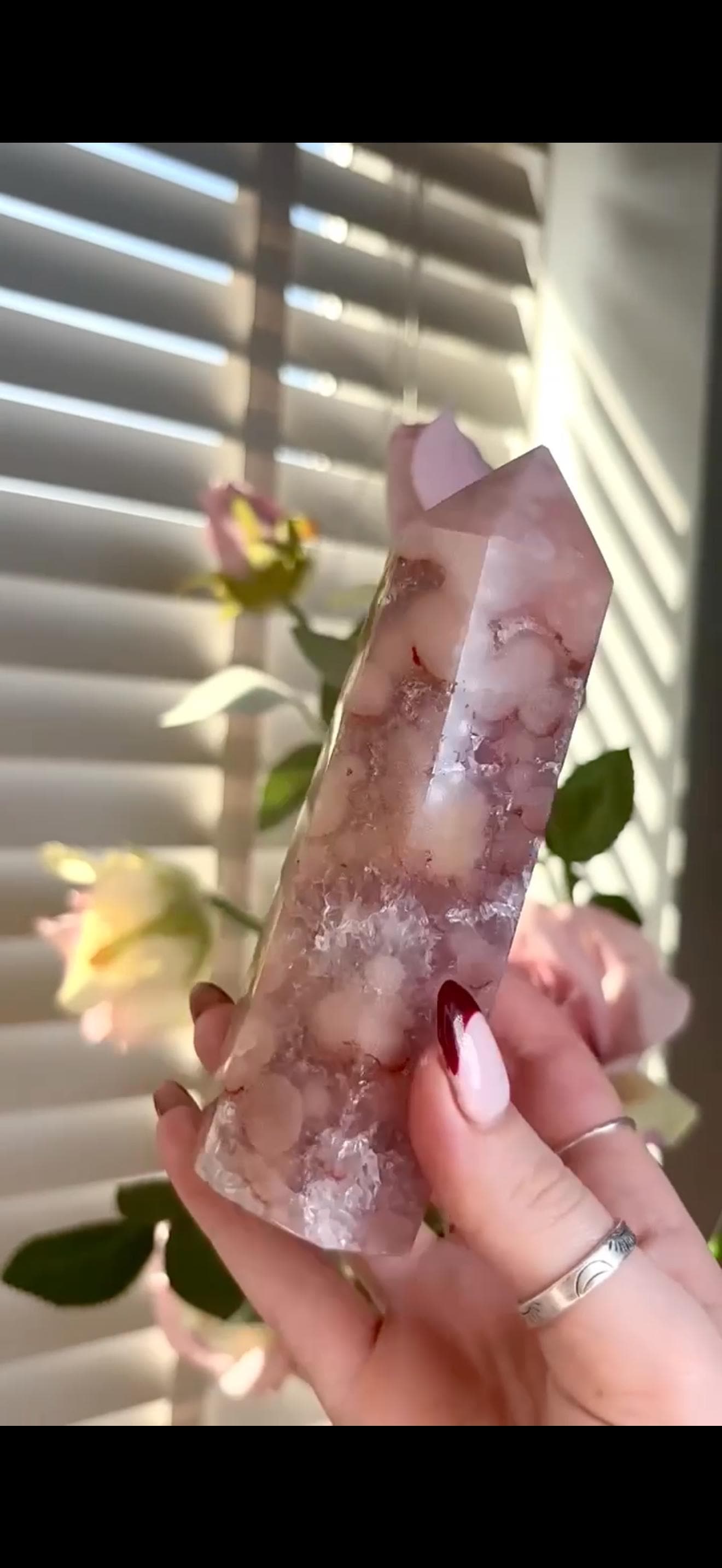 Pink amethyst tower with orb formations & quartz Druze 257g 12cm by 4.4cm