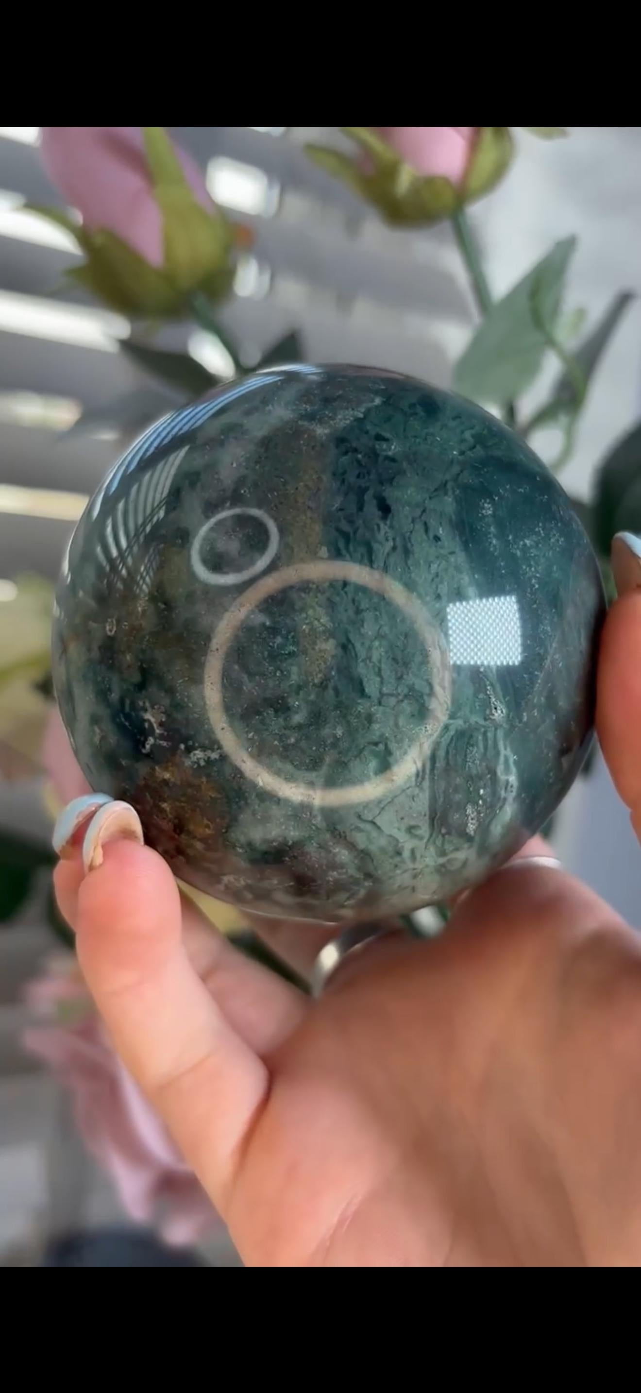 ocean jasper sphere in green & baby mint green tones