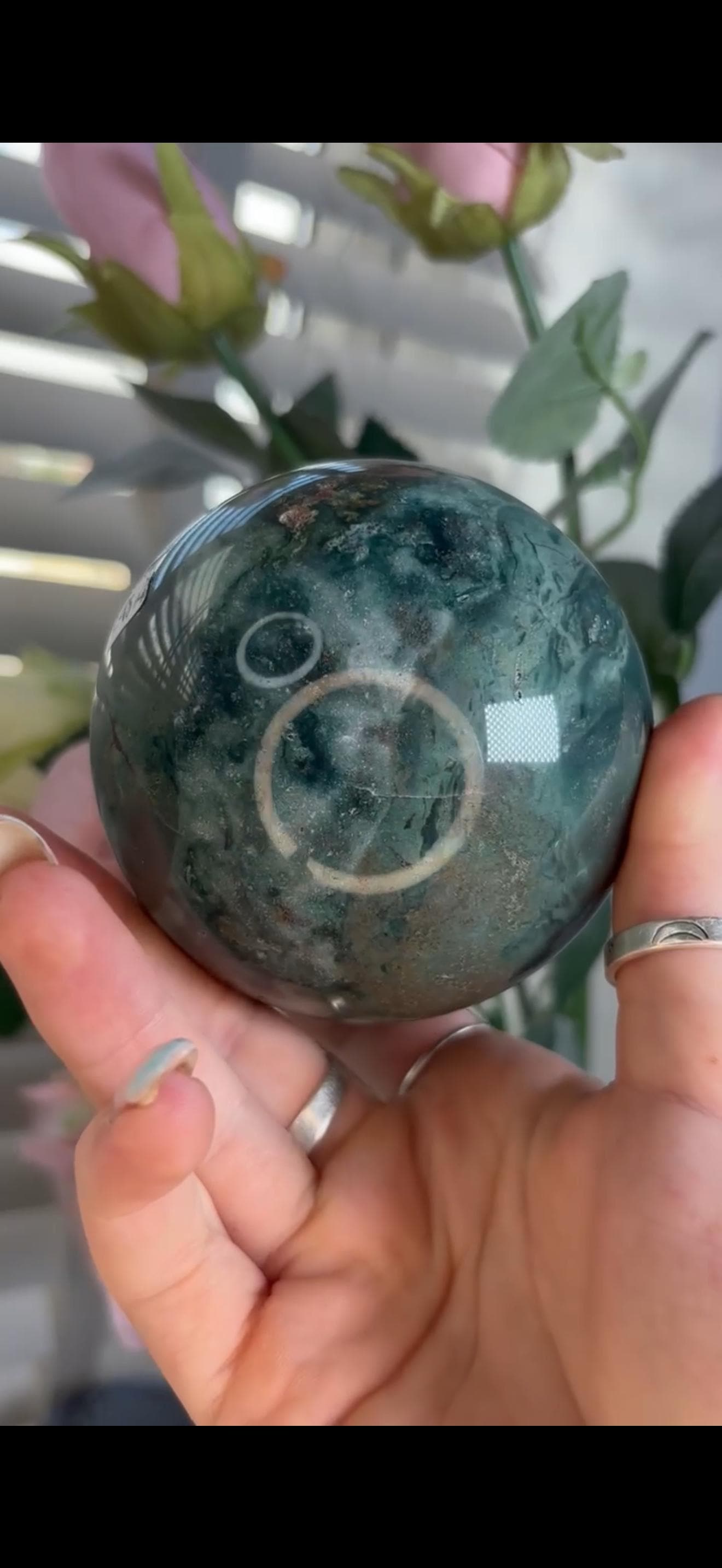 ocean jasper sphere in green & baby mint green tones