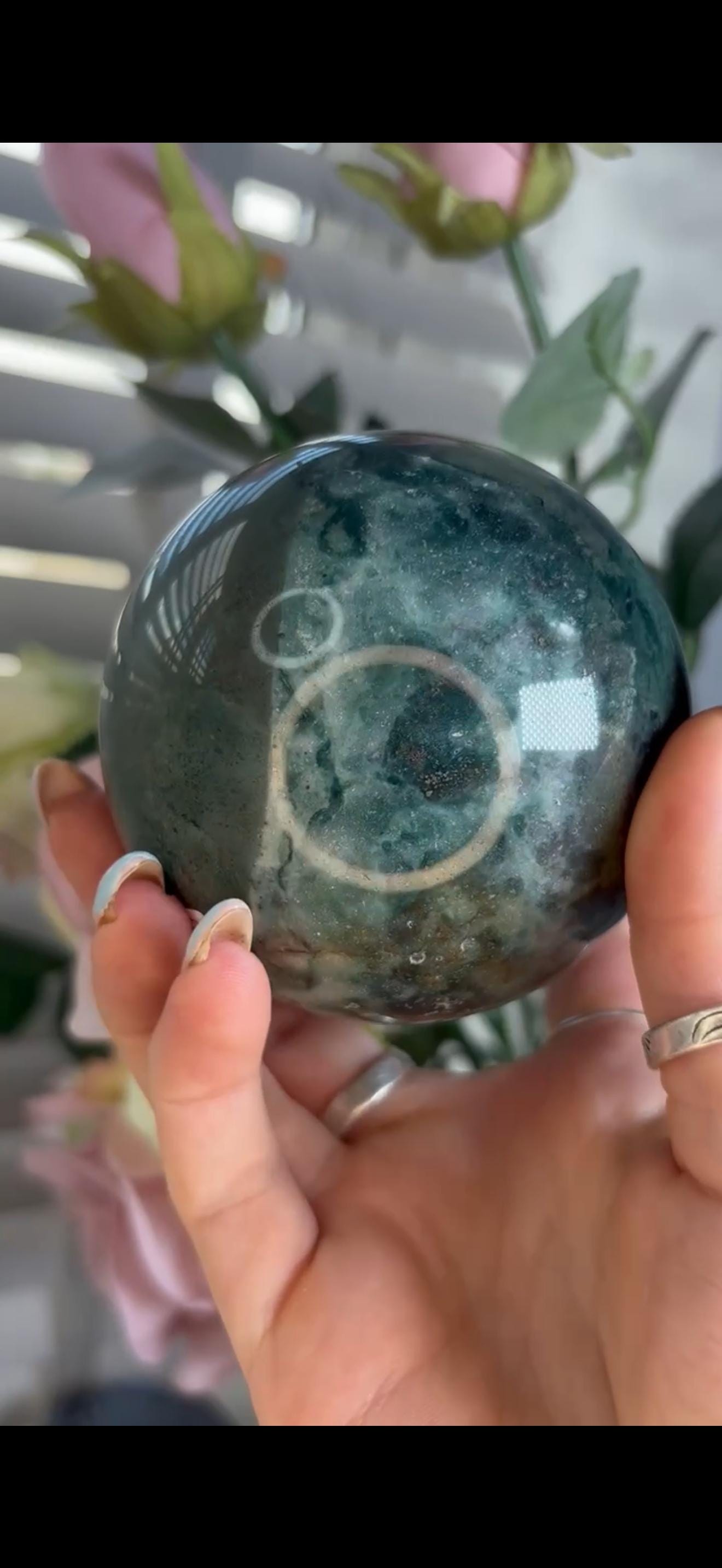 ocean jasper sphere in green & baby mint green tones