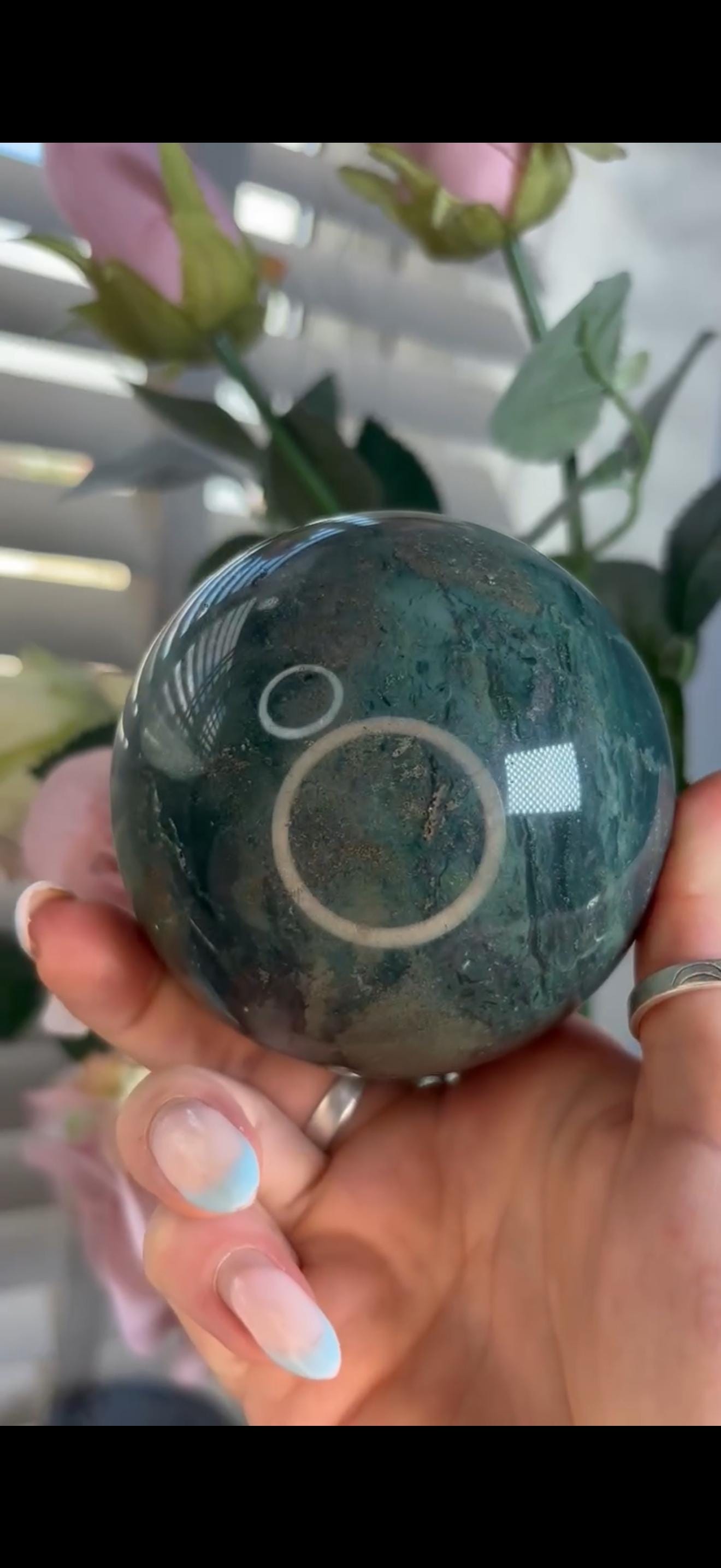 ocean jasper sphere in green & baby mint green tones