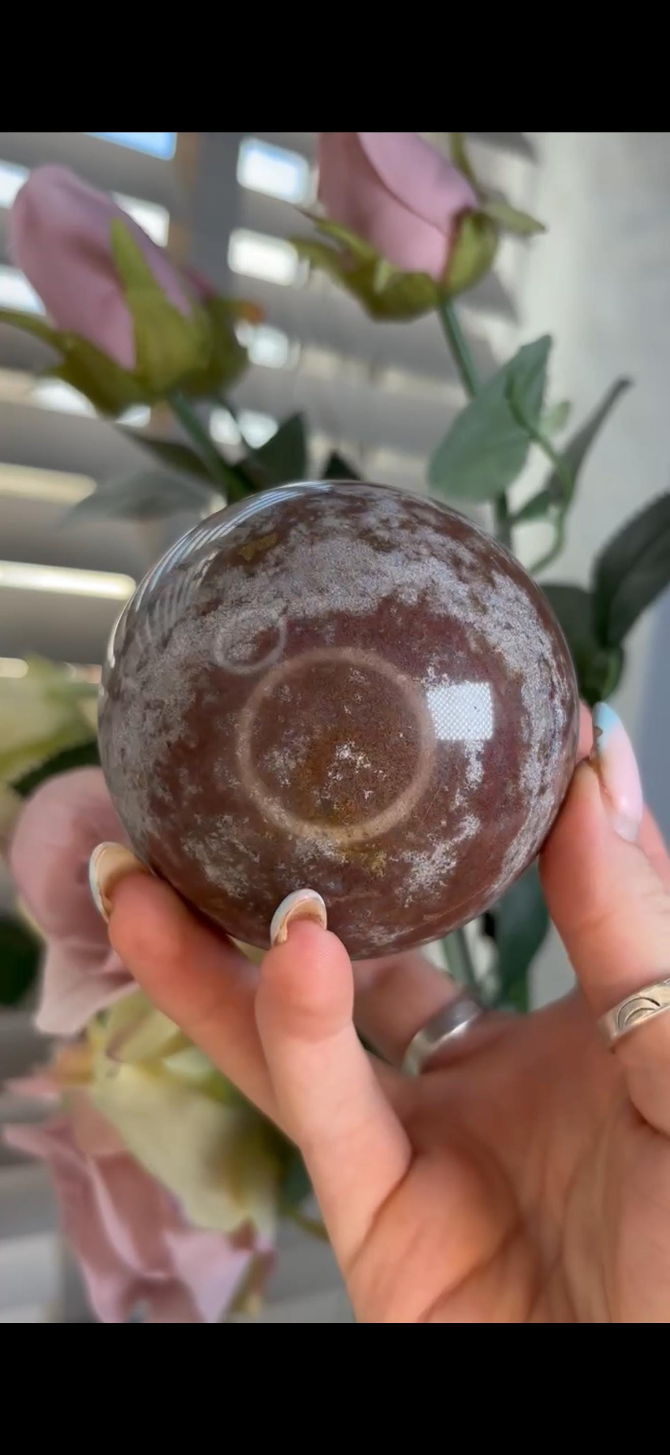 ocean jasper sphere in red/pink & white tones
