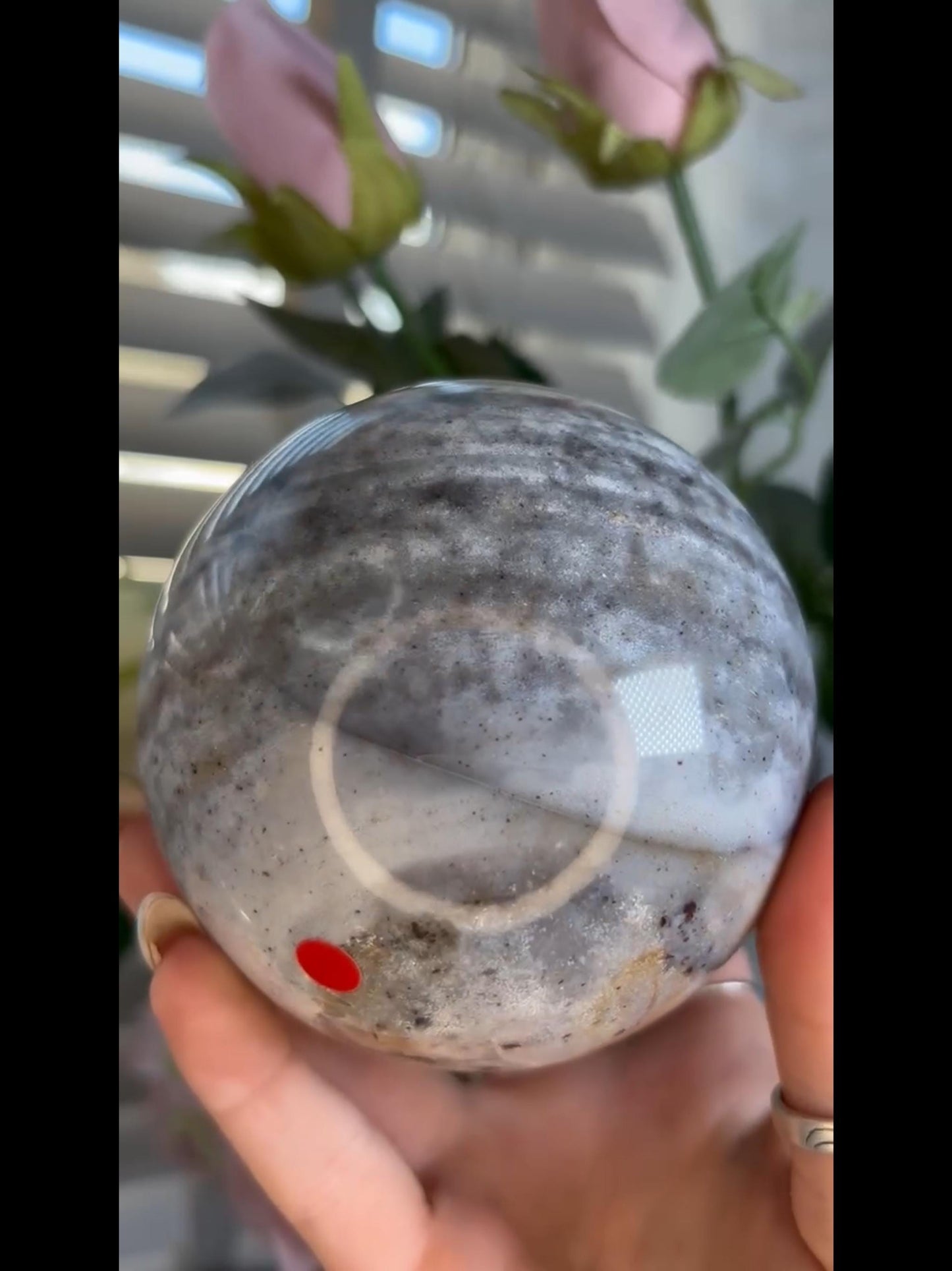 Pastel ocean jasper sphere in blue & grey tones with banding