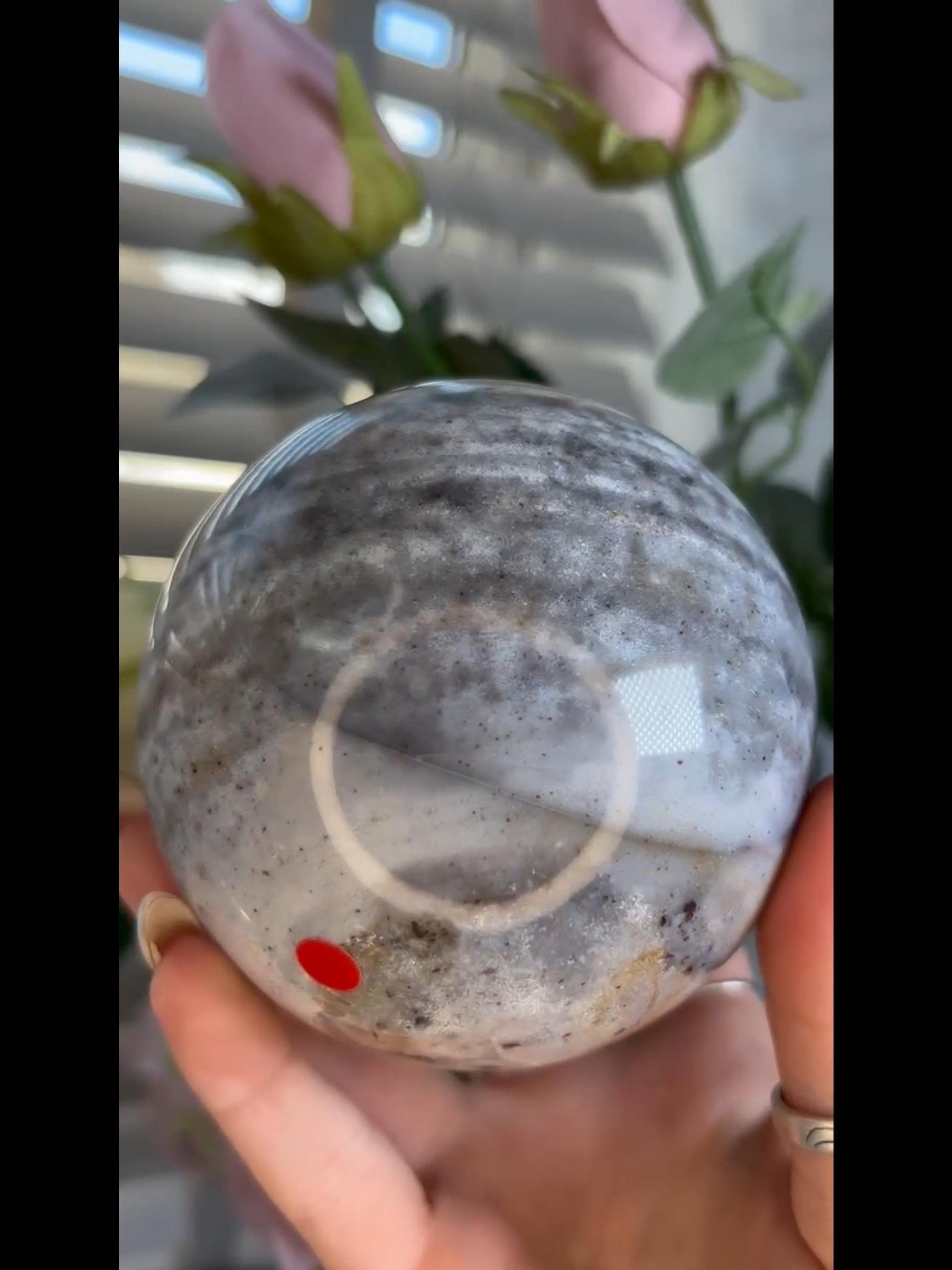 Pastel ocean jasper sphere in blue & grey tones with banding