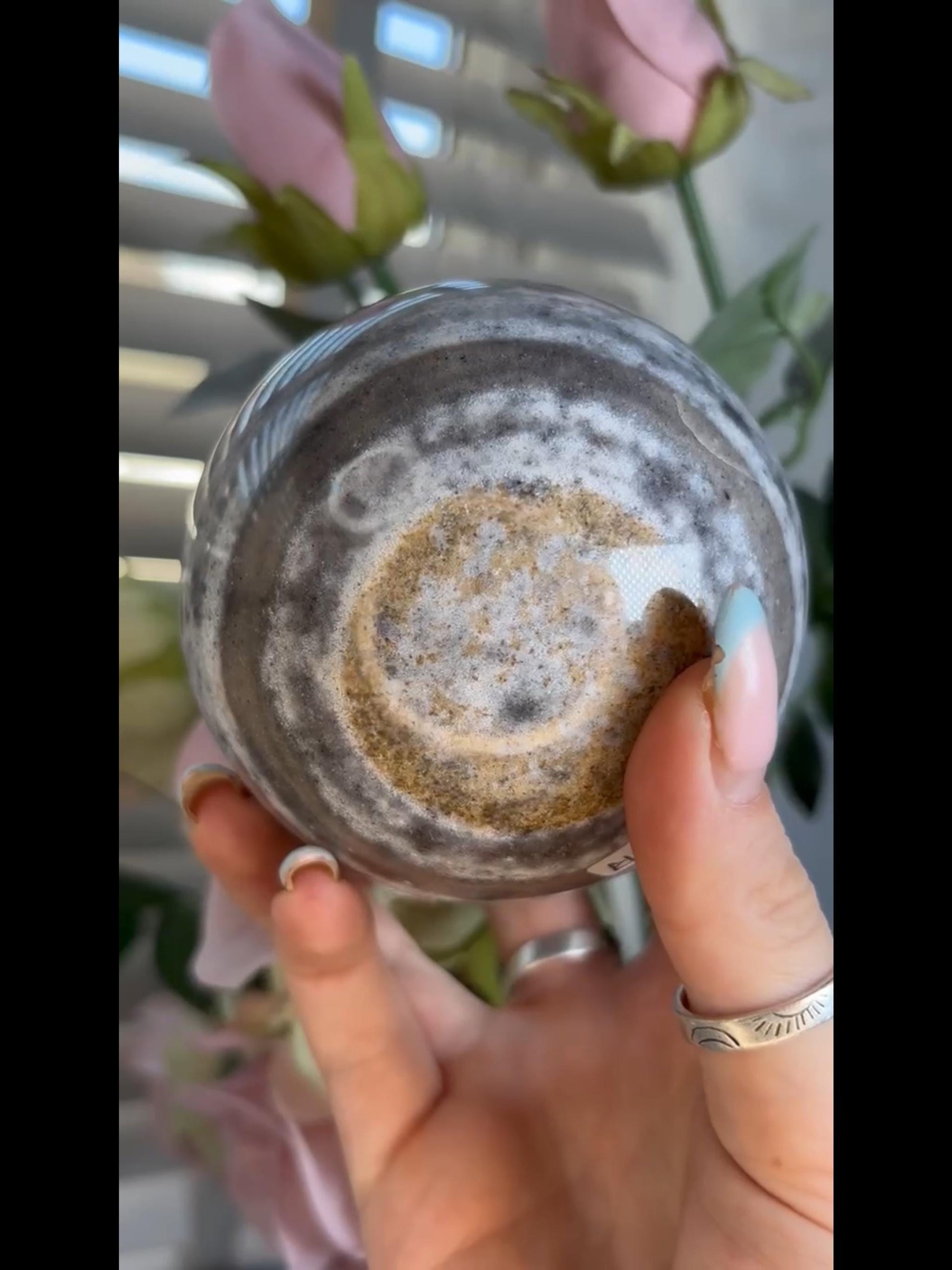 Pastel ocean jasper sphere in blue & grey tones with banding