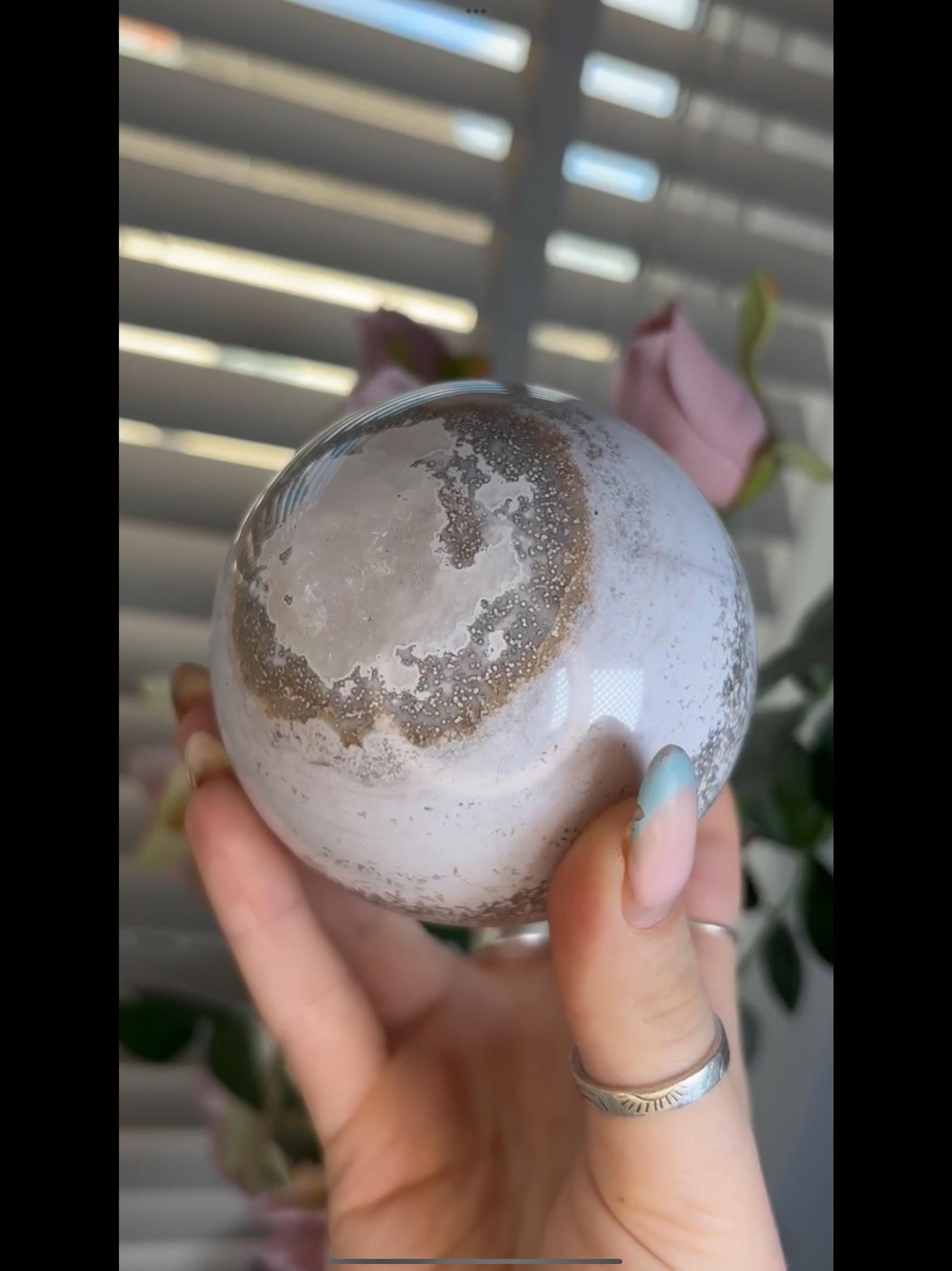 Beautiful Pastel ocean jasper sphere with quartz