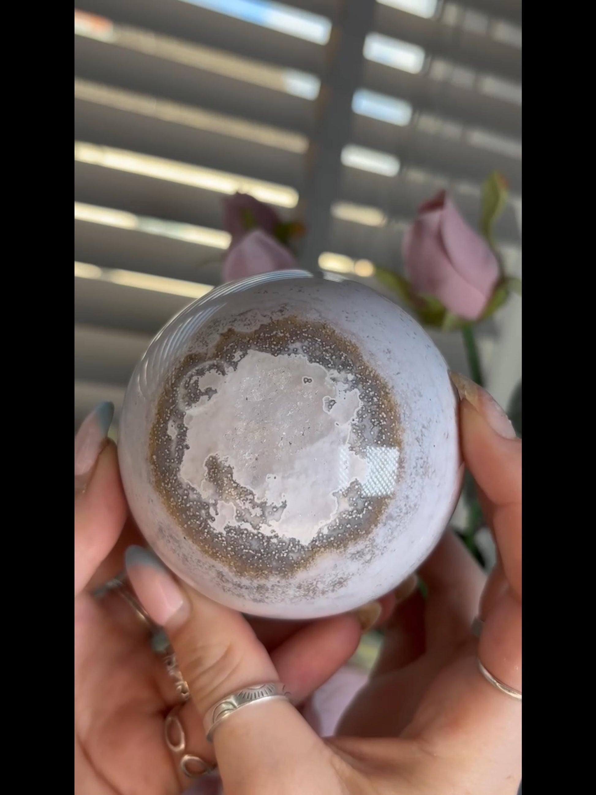 Beautiful Pastel ocean jasper sphere with quartz