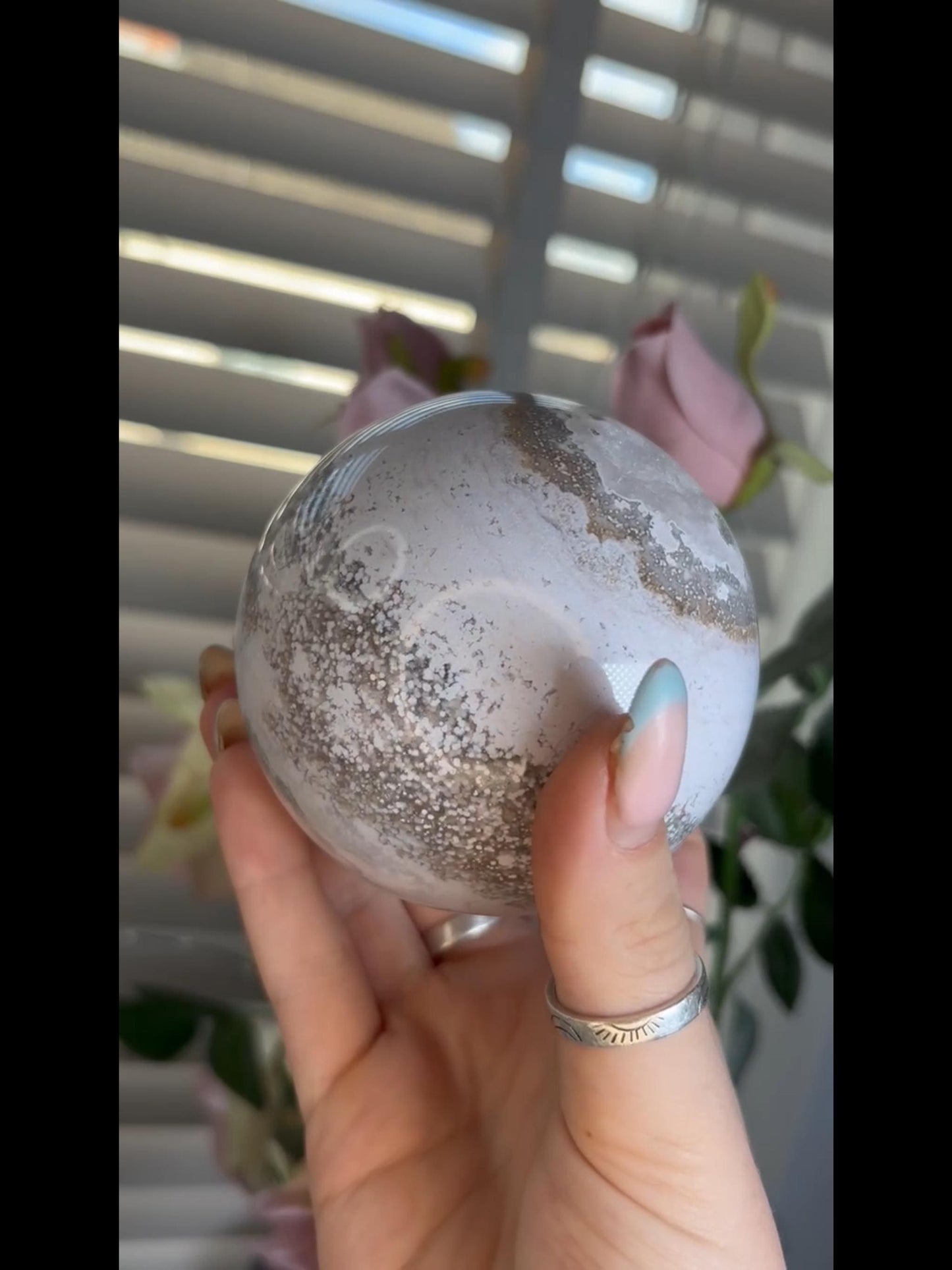 Beautiful Pastel ocean jasper sphere with quartz