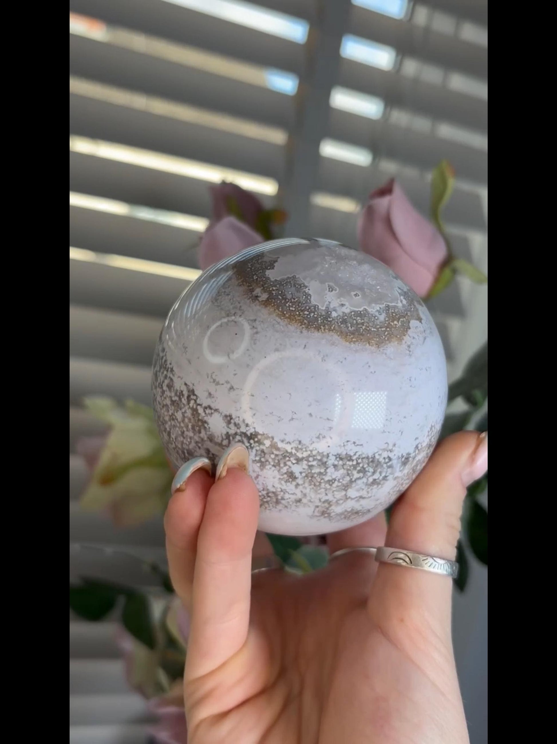Beautiful Pastel ocean jasper sphere with quartz