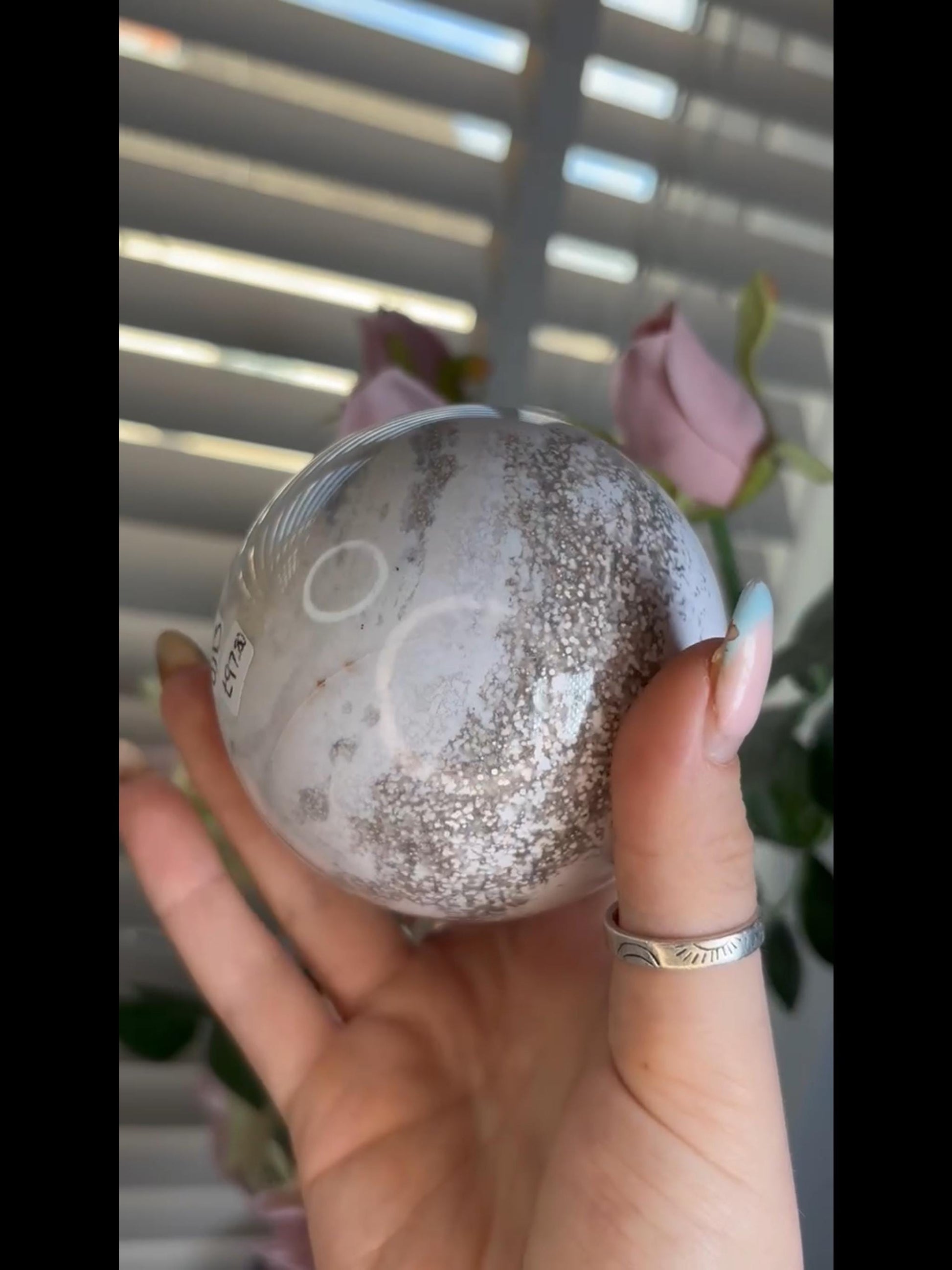 Beautiful Pastel ocean jasper sphere with quartz