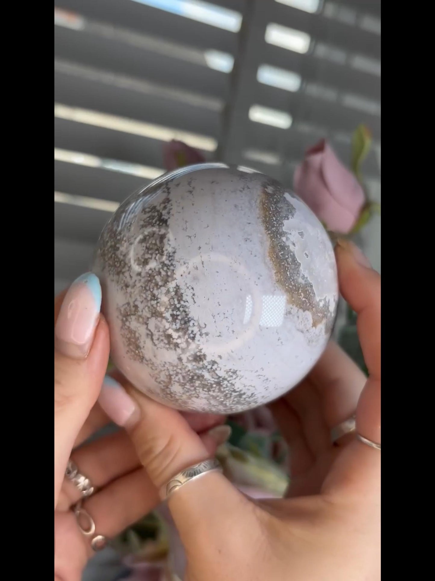 Beautiful Pastel ocean jasper sphere with quartz