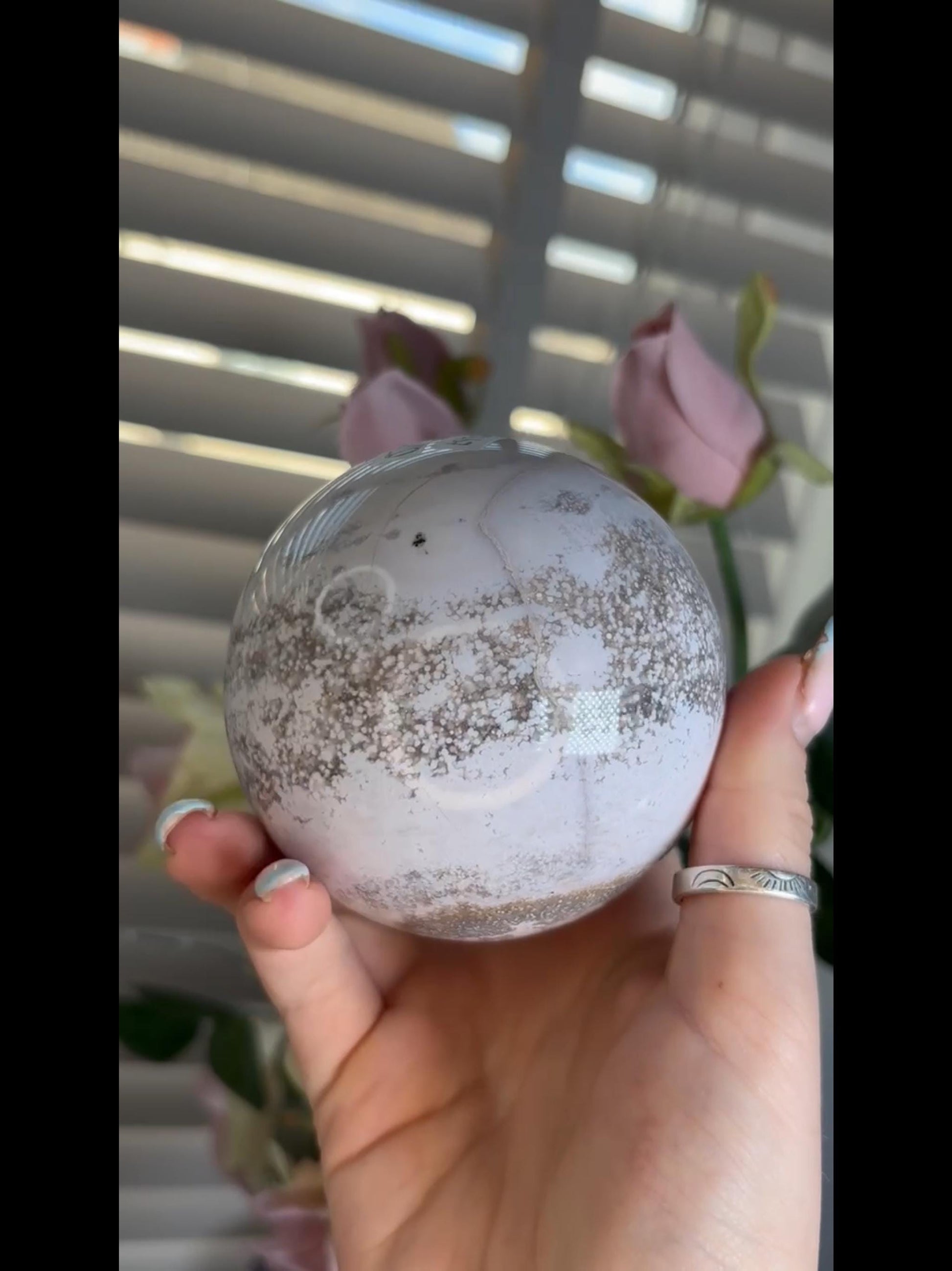 Beautiful Pastel ocean jasper sphere with quartz