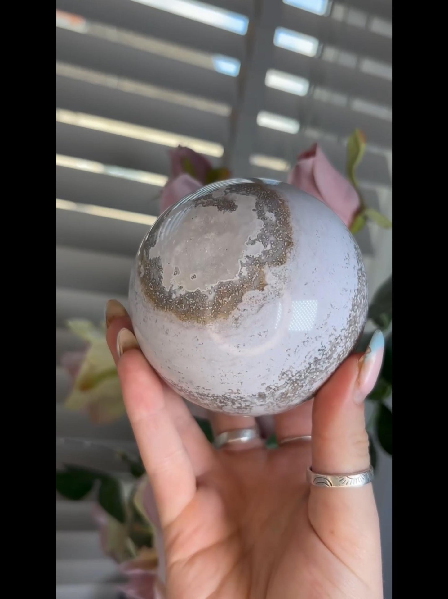 Beautiful Pastel ocean jasper sphere with quartz