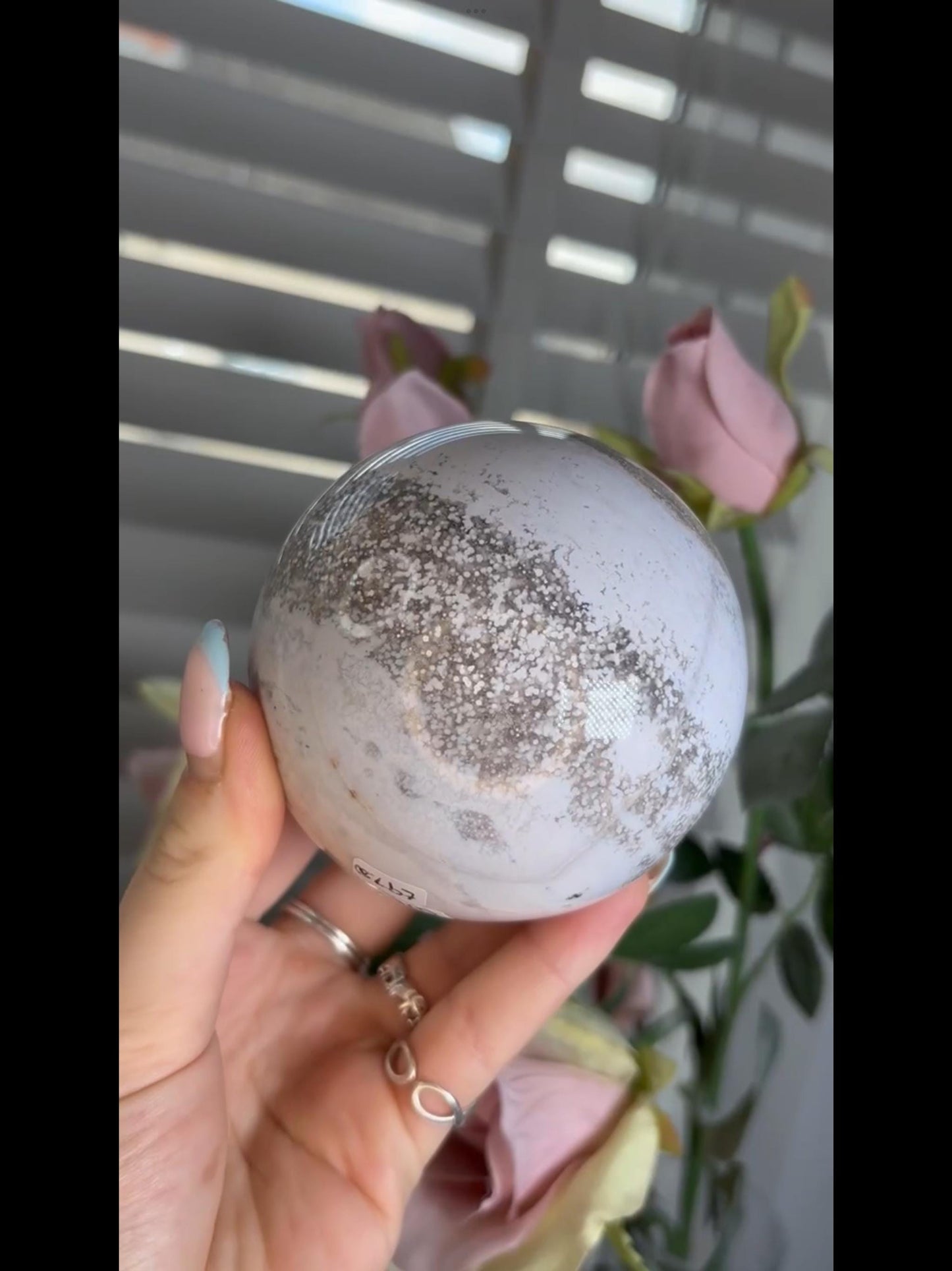 Beautiful Pastel ocean jasper sphere with quartz
