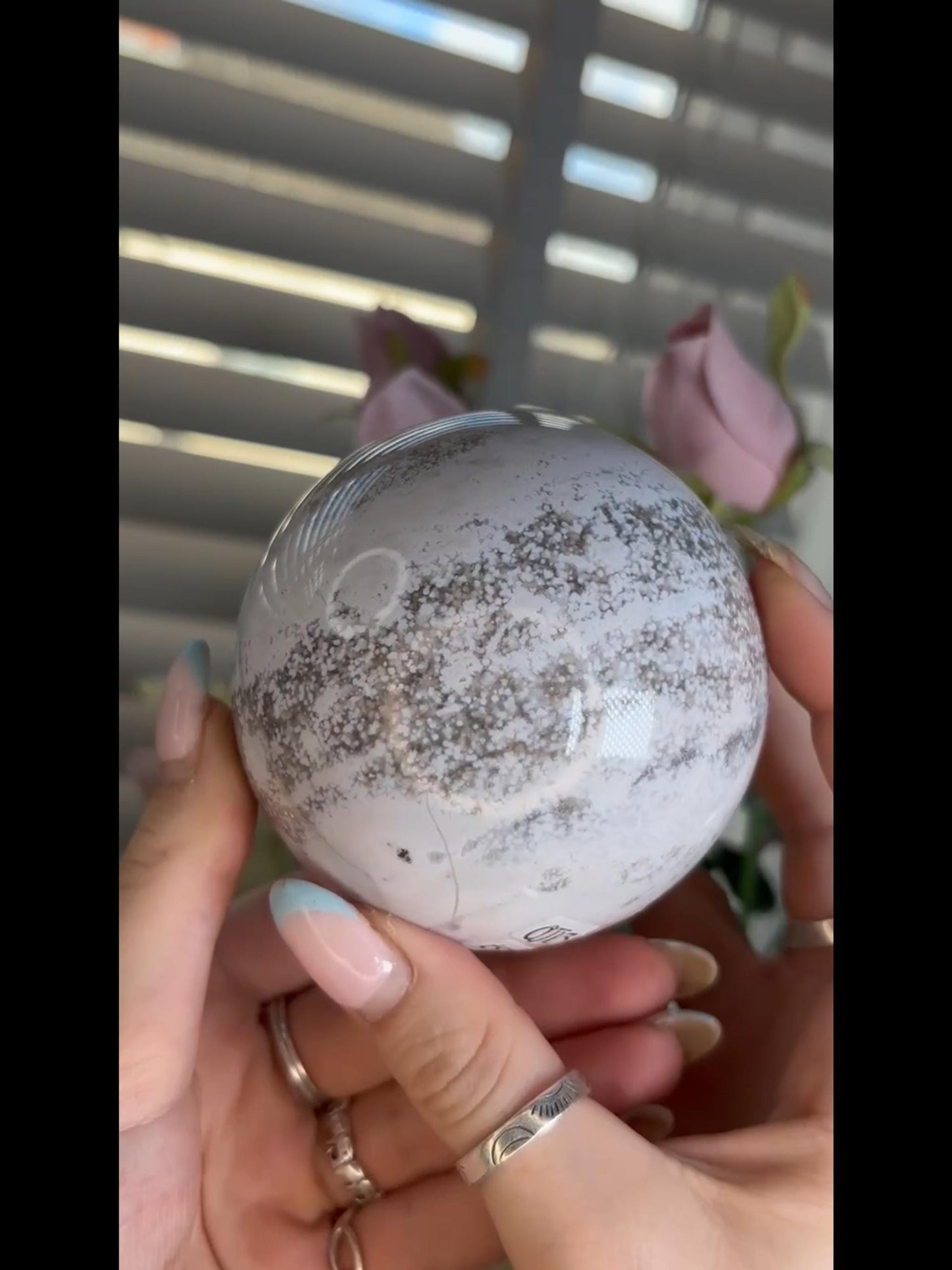 Beautiful Pastel ocean jasper sphere with quartz