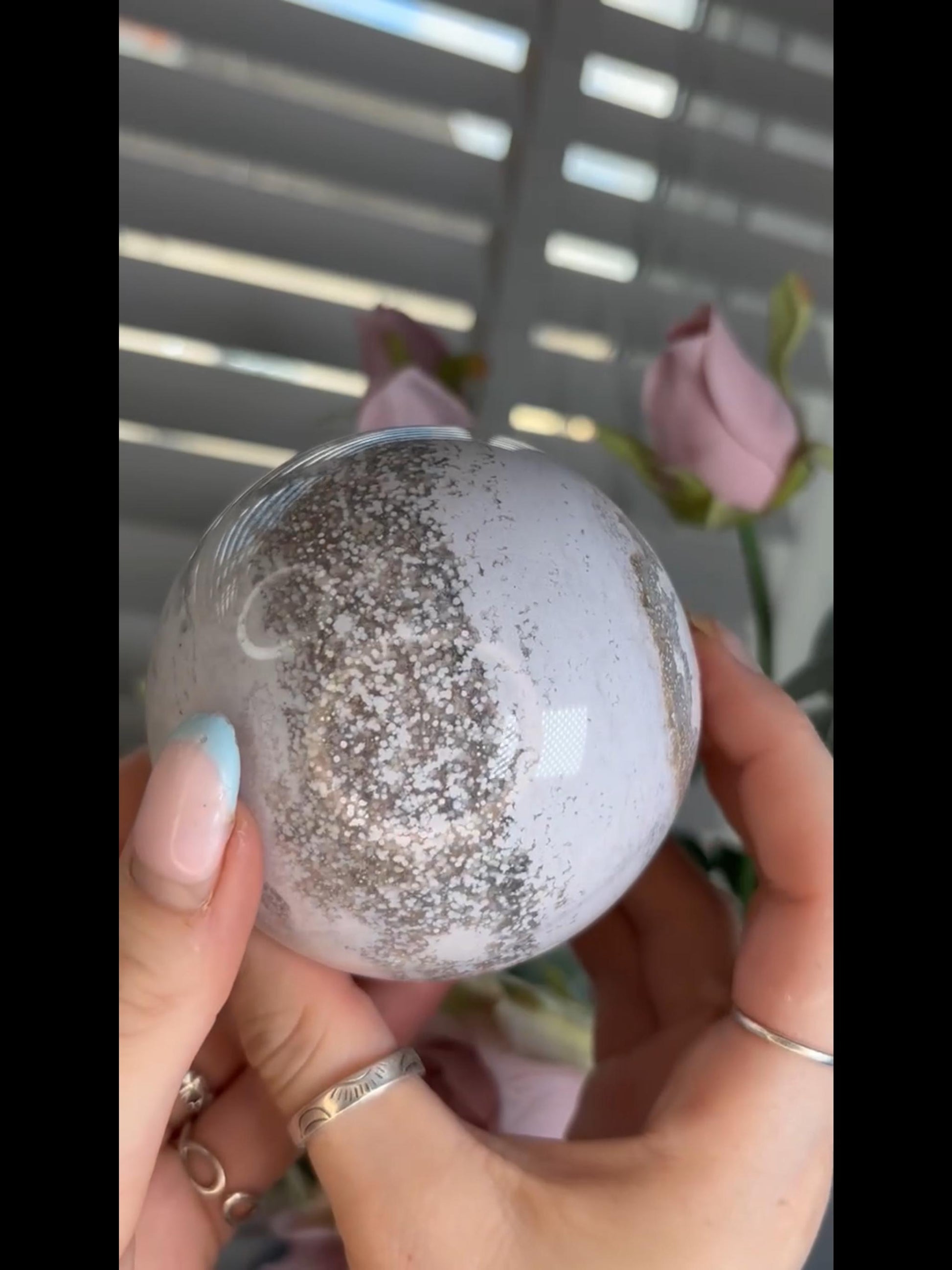 Beautiful Pastel ocean jasper sphere with quartz