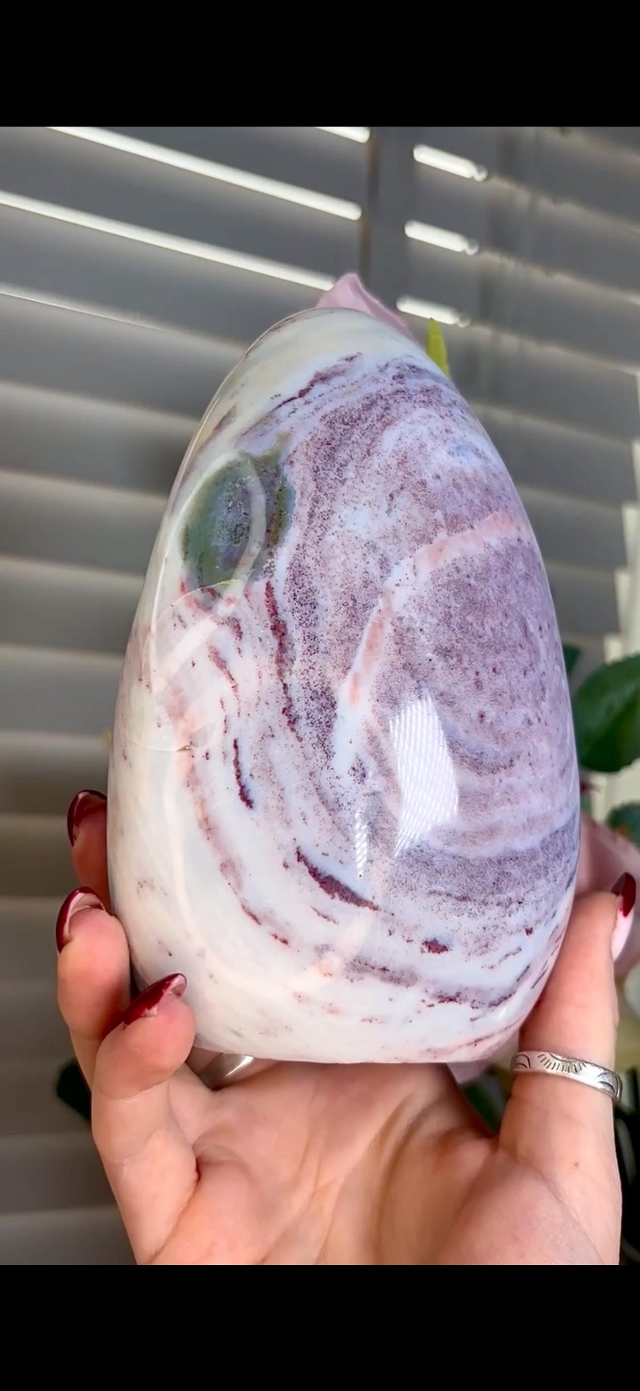 Beautiful, large ocean jasper Freeform in pastel blue, pink & green tones