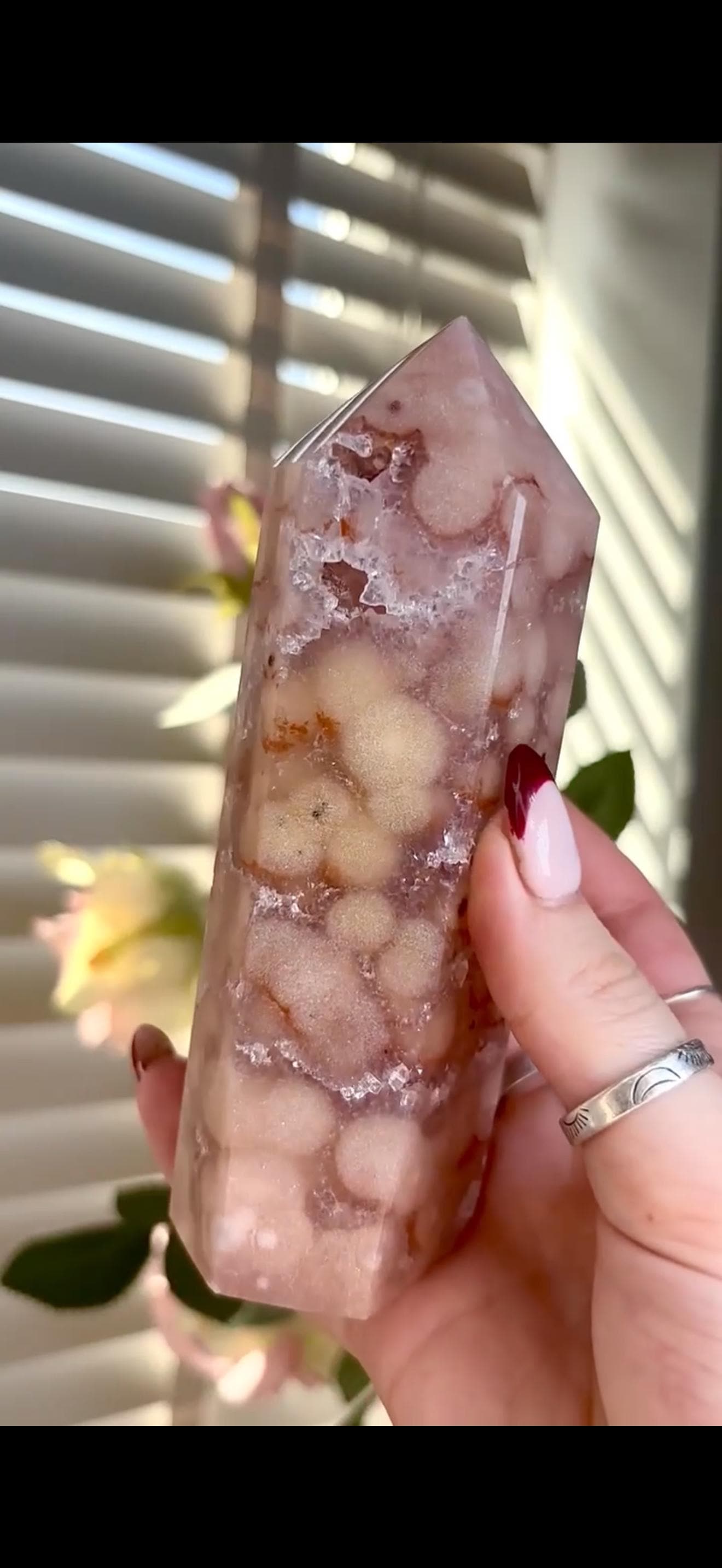 Pink amethyst tower with orb formations & quartz Druze 257g 12cm by 4.4cm