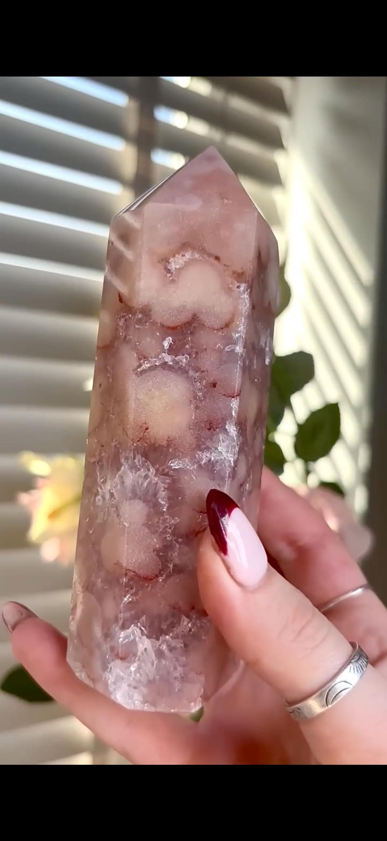 Pink amethyst tower with orb formations & quartz Druze 257g 12cm by 4.4cm
