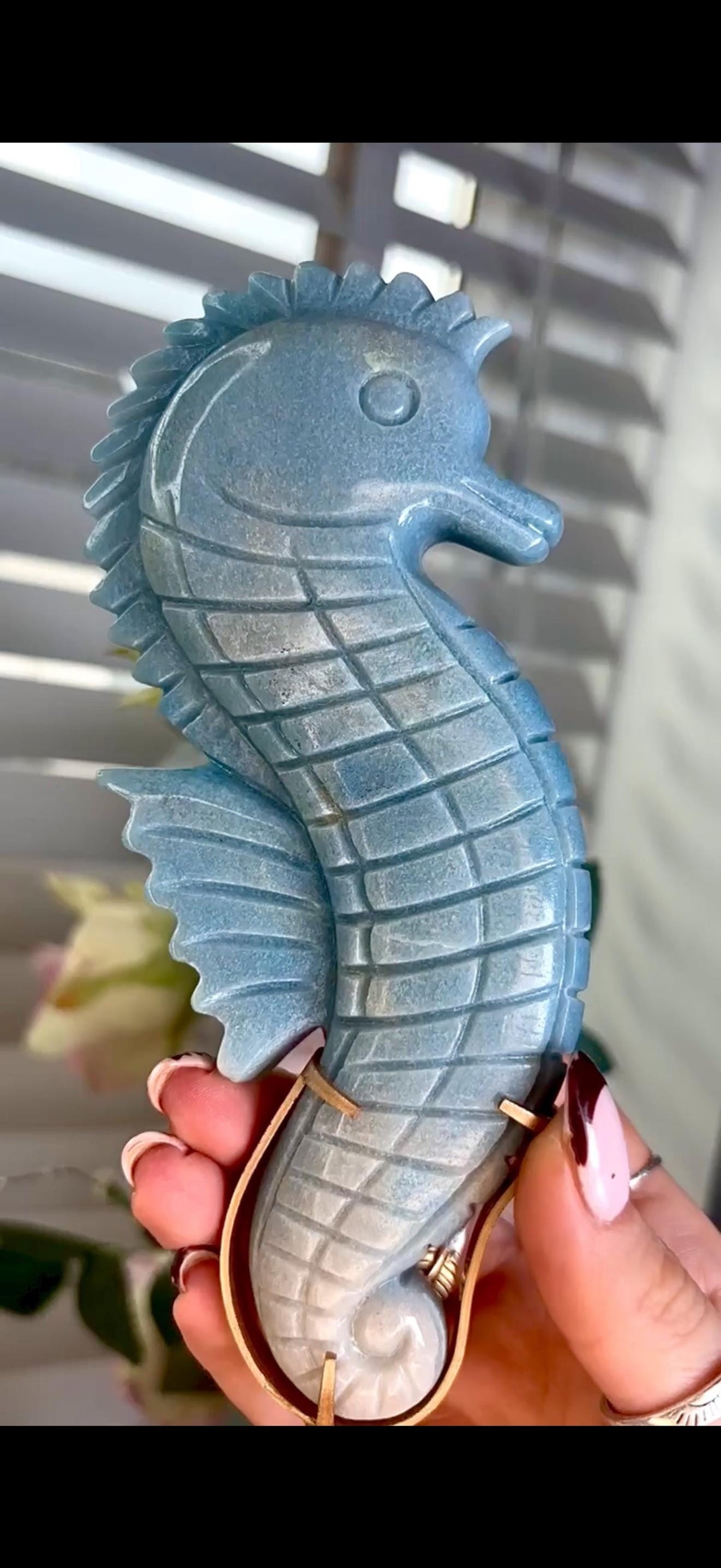 Gorgeous blue trolliete, sea horse - on custom stand