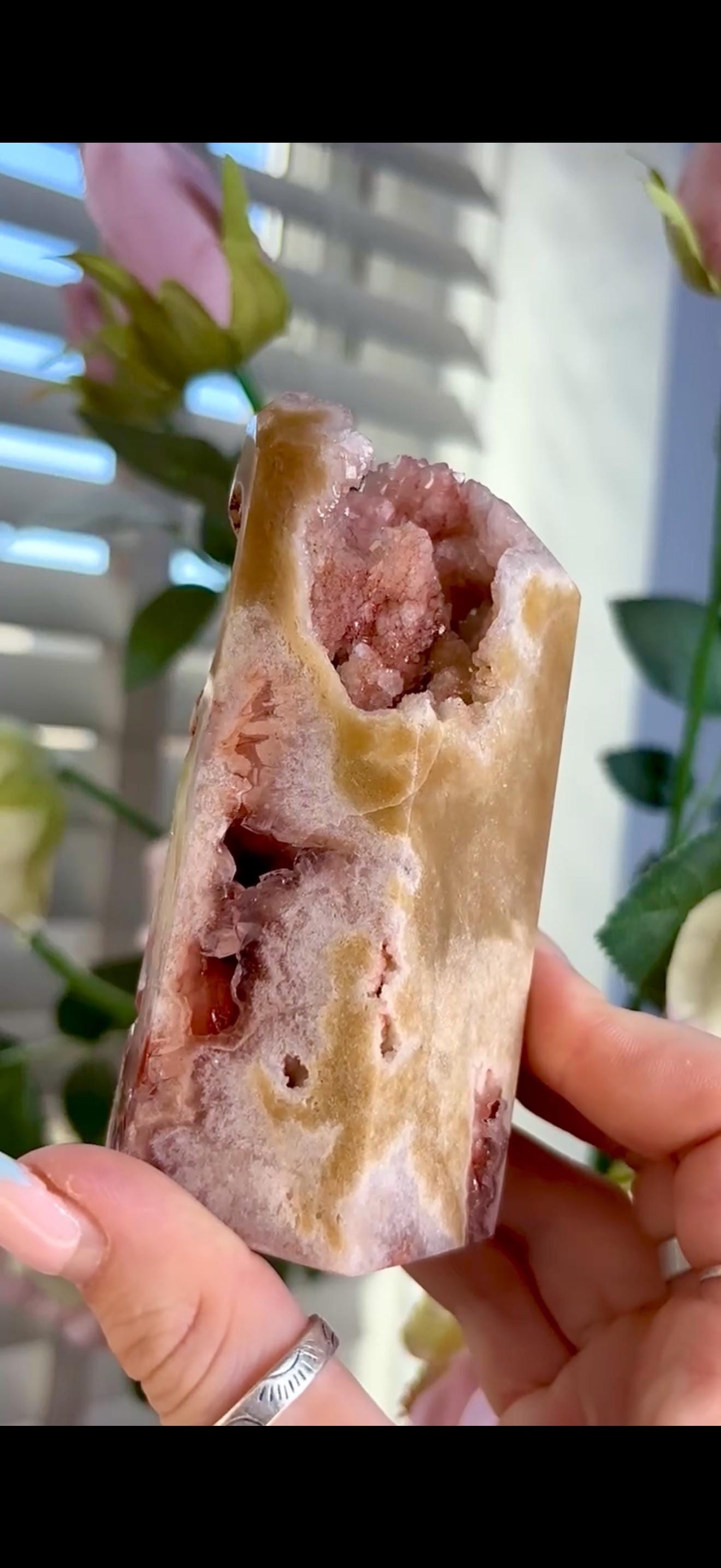 Incredible, High grade, pink amethyst tower with burnt orange and red tones 101g