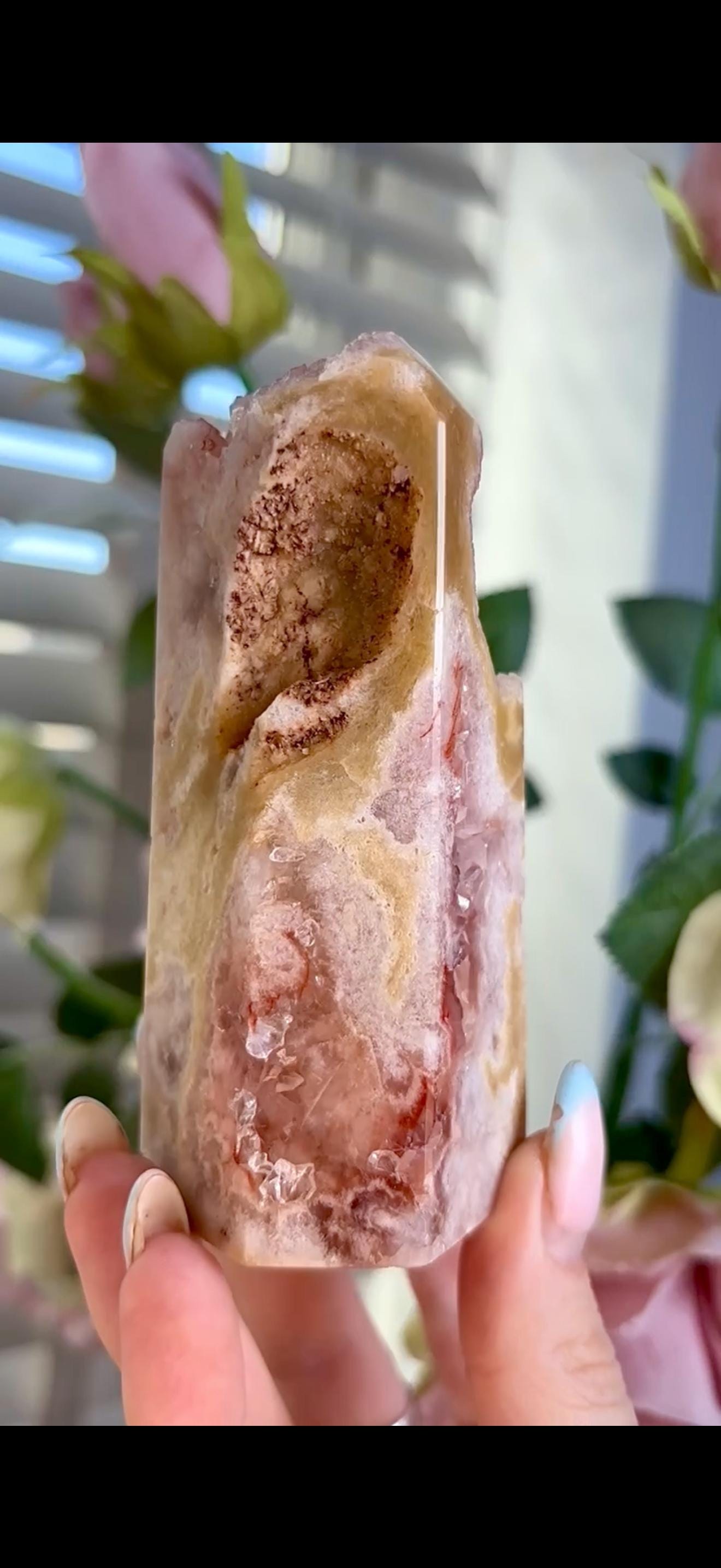 Incredible, High grade, pink amethyst tower with burnt orange and red tones 101g